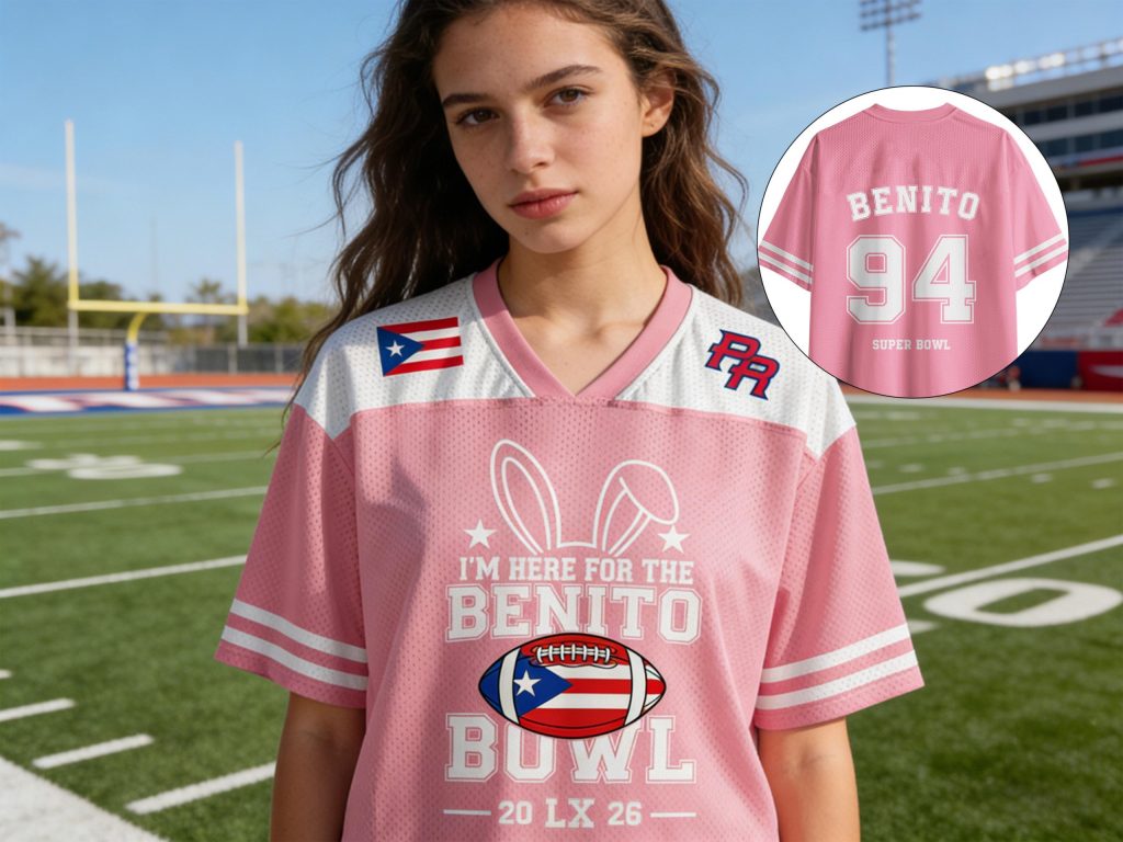 Benito Puerto Rico Boricua Benito Bowl LX Halftime 2026 Jersey Here For The Benito Football Jersey Mesh Jersey Croptop Sports Shirt HFN