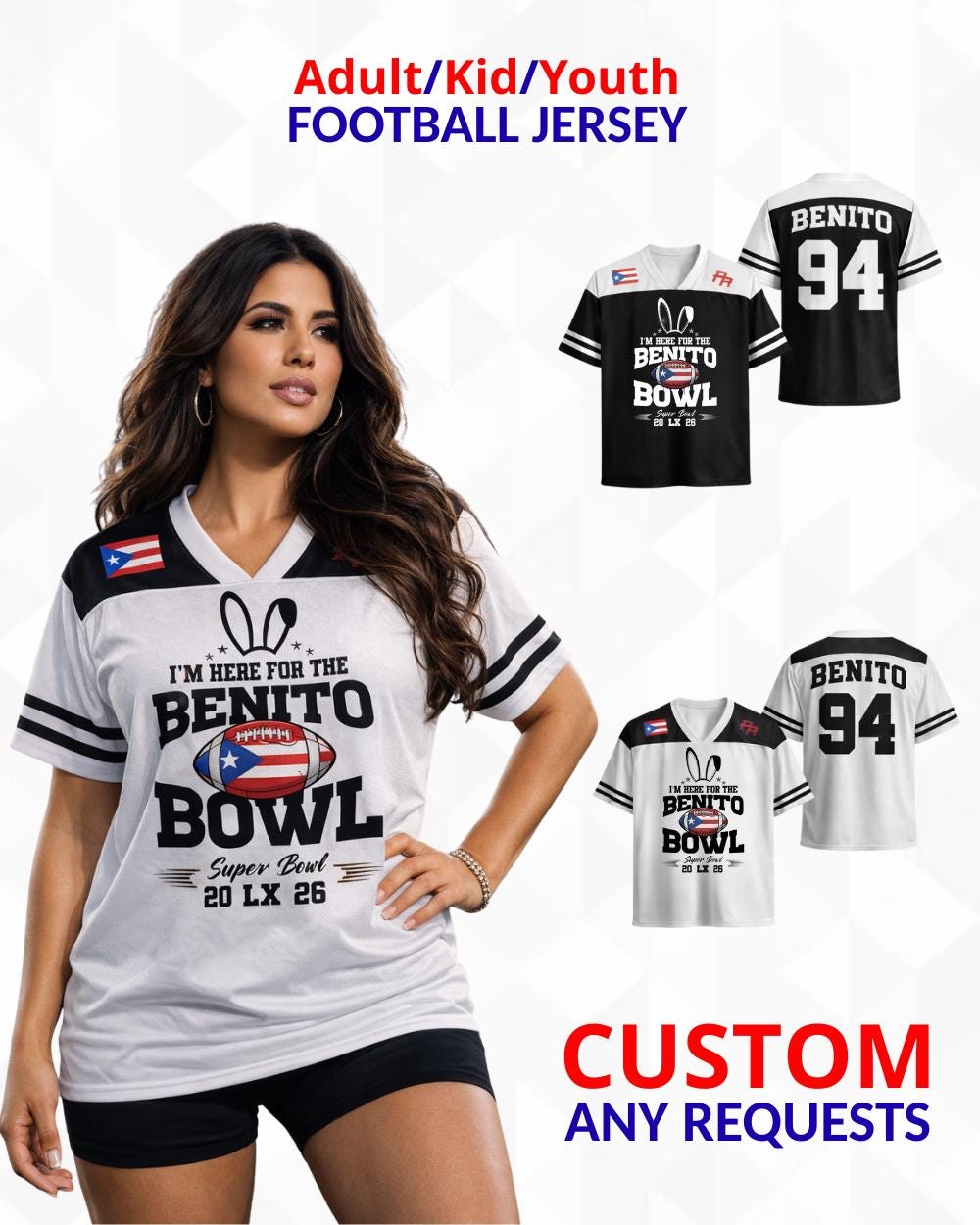 Puerto Rican Here For The Benito Football Jersey Mesh Jersey Croptop Sports Shirt HFN
