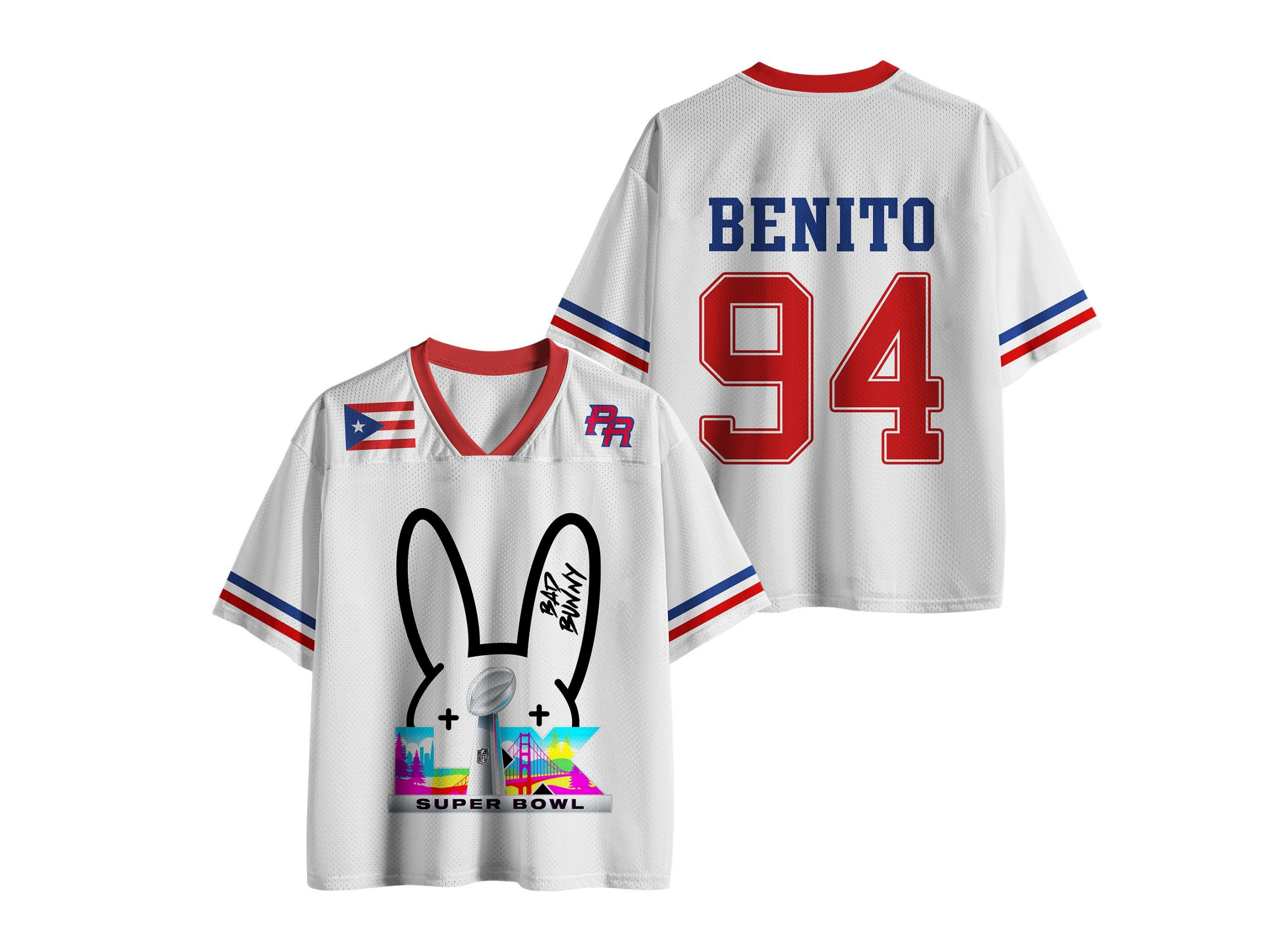 Puerto Rico Team Benito #94 Bowl Bunny LX Sports Music Football Jersey Mesh Jersey Croptop Sports Shirt HFN - Image 2