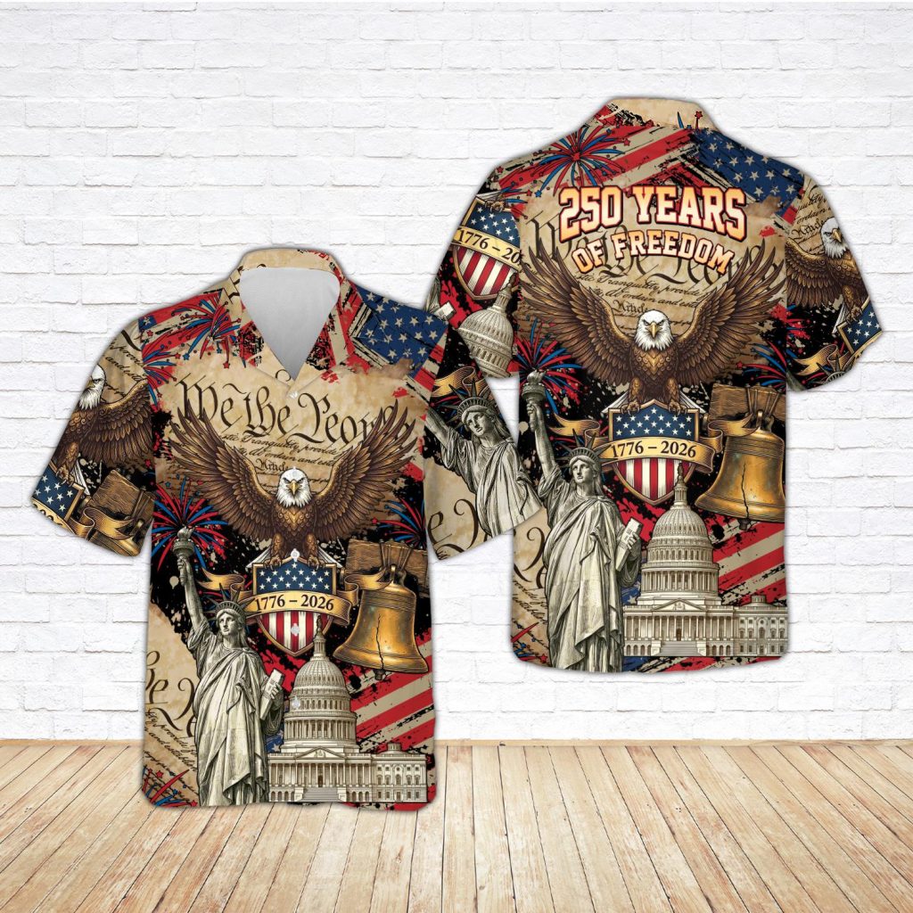 USA 250th Anniversary Hawaiian Shirt America 250 Button Shirt Patriotic Eagle Statue Of Liberty 250 Years Of Freedom and Faith Gift NNA