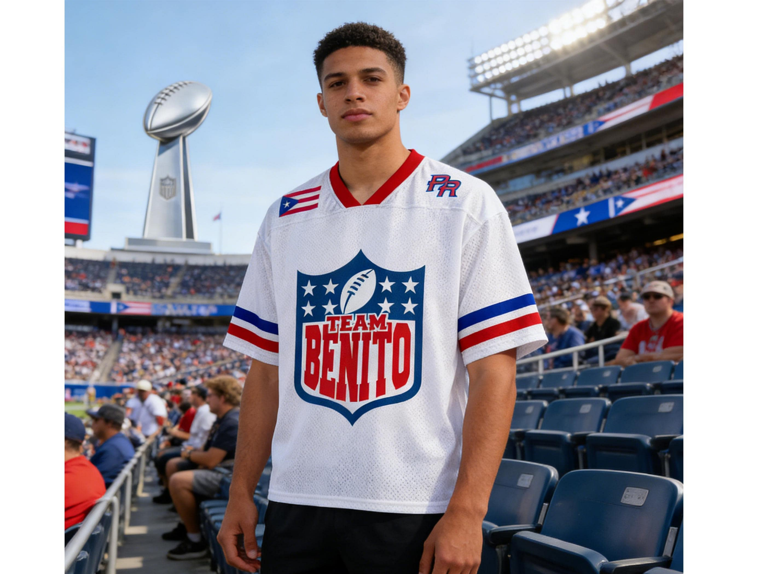 Team Benito 94 Puerto Rico Unisex Boricua Benito Bowl LX Halftime 2026 Football Jersey Mesh Jersey Croptop Sports Shirt HFN