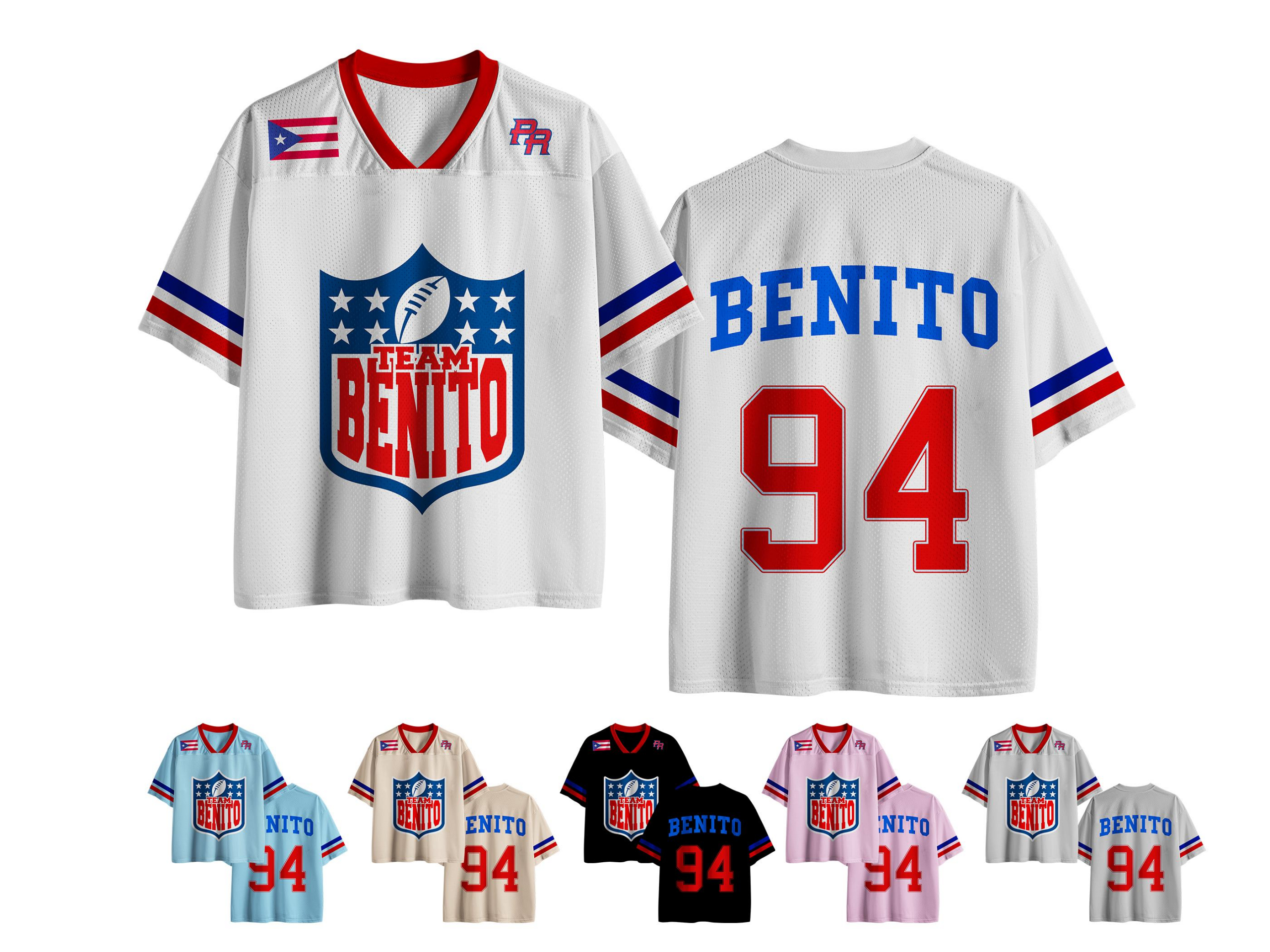 Team Benito 94 Puerto Rico Unisex Boricua Benito Bowl LX Halftime 2026 Football Jersey Mesh Jersey Croptop Sports Shirt HFN - Image 2