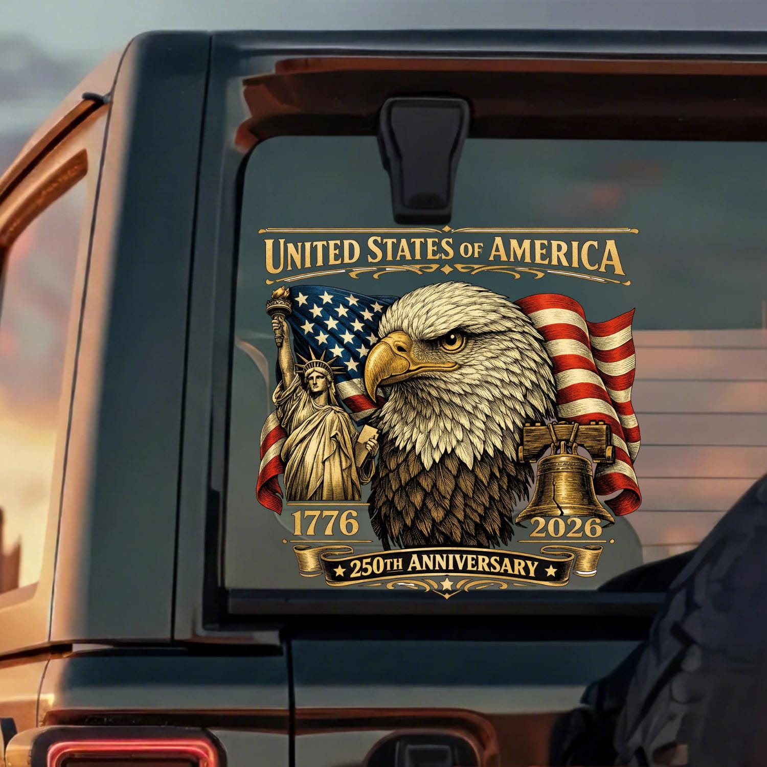 America 250th Semiquincentennial Liberty Bell Patriotic Car Window Decal Sticker 250 Years of Freedom 4th Of July Car Decal Accessories NNA