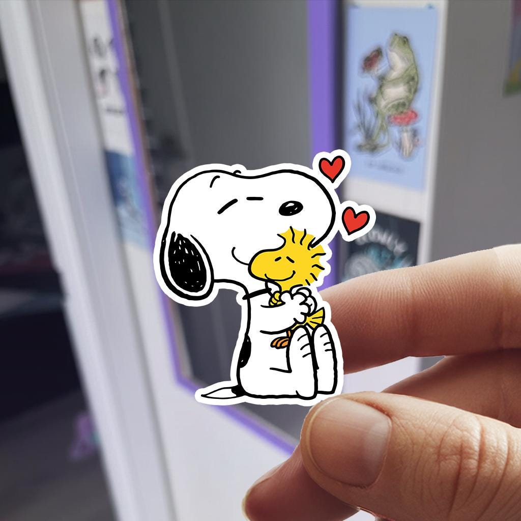 Snopi Hugging Woodstock Sticker NNA - Charlie Brown Peanuts Waterproof Vinyl Sticker NNA Car Decal