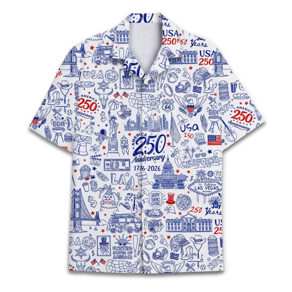 USA 250th Anniversary Hawaiian Shirt Patriotic Aloha Wear Button Down NNA