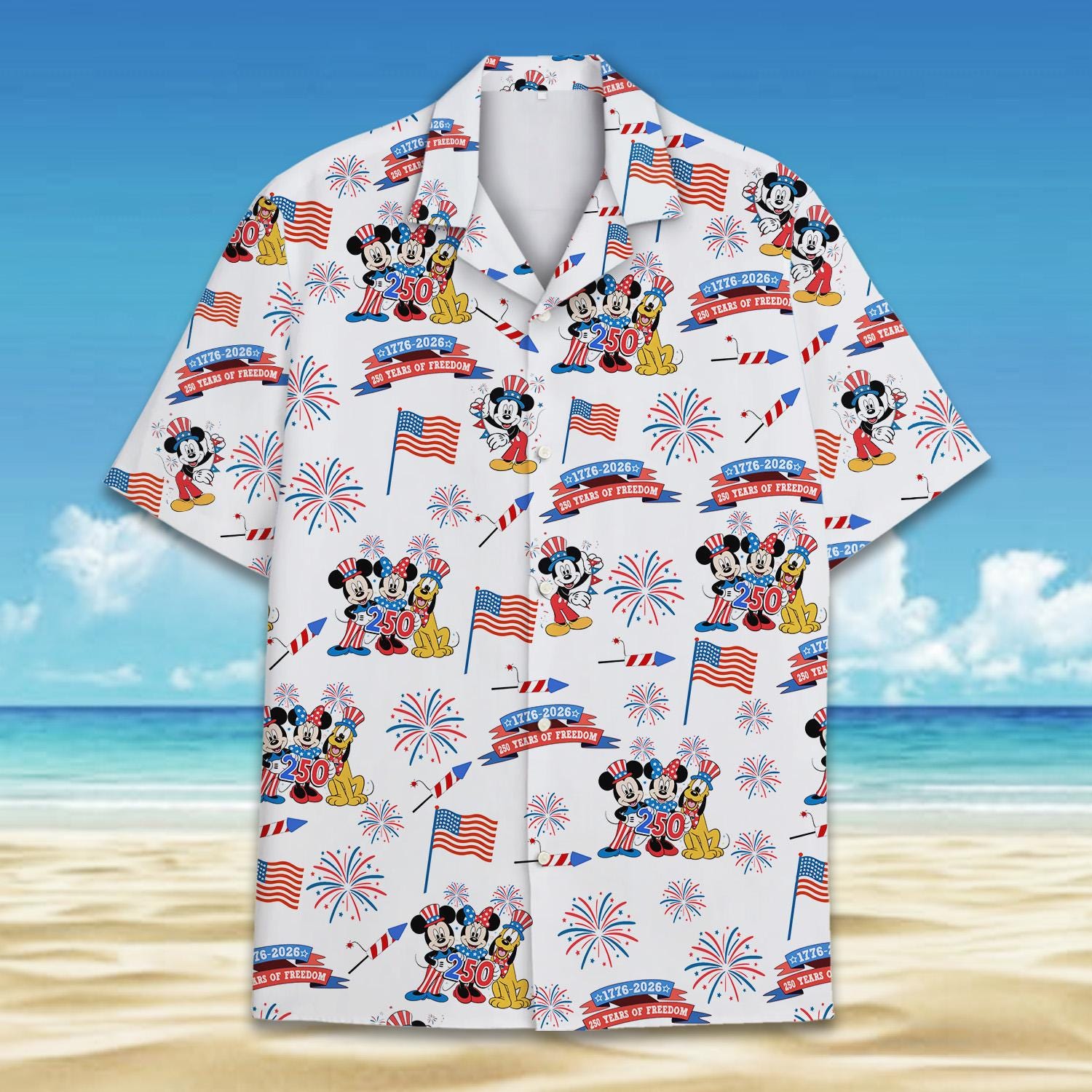 250 Years of Freedom Hawaiian Shirt Adult Youth Patriotic Aloha Shirt USA Independence Day Button Up Fourth of July Party Shirt NNA