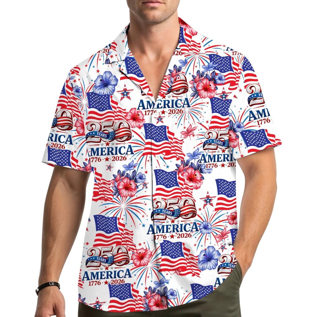 250 Year USA Hawaiian Shirt Men Women Youth American 1776-2026 Aloha Shirt Summer Short Sleeve Button Down Patriotic Shirt NNA