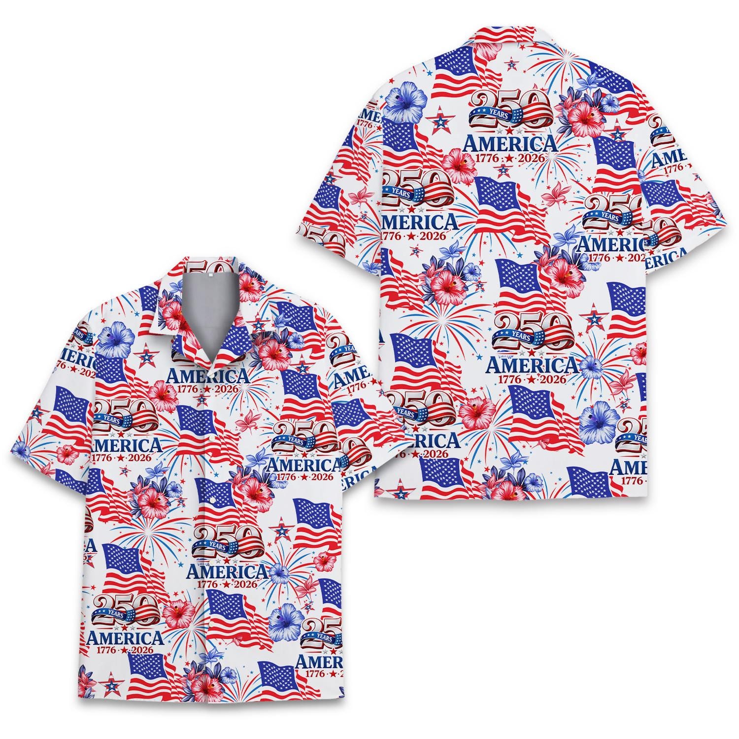 250 Year USA Hawaiian Shirt Men Women Youth American 1776-2026 Aloha Shirt Summer Short Sleeve Button Down Patriotic Shirt NNA - Image 4