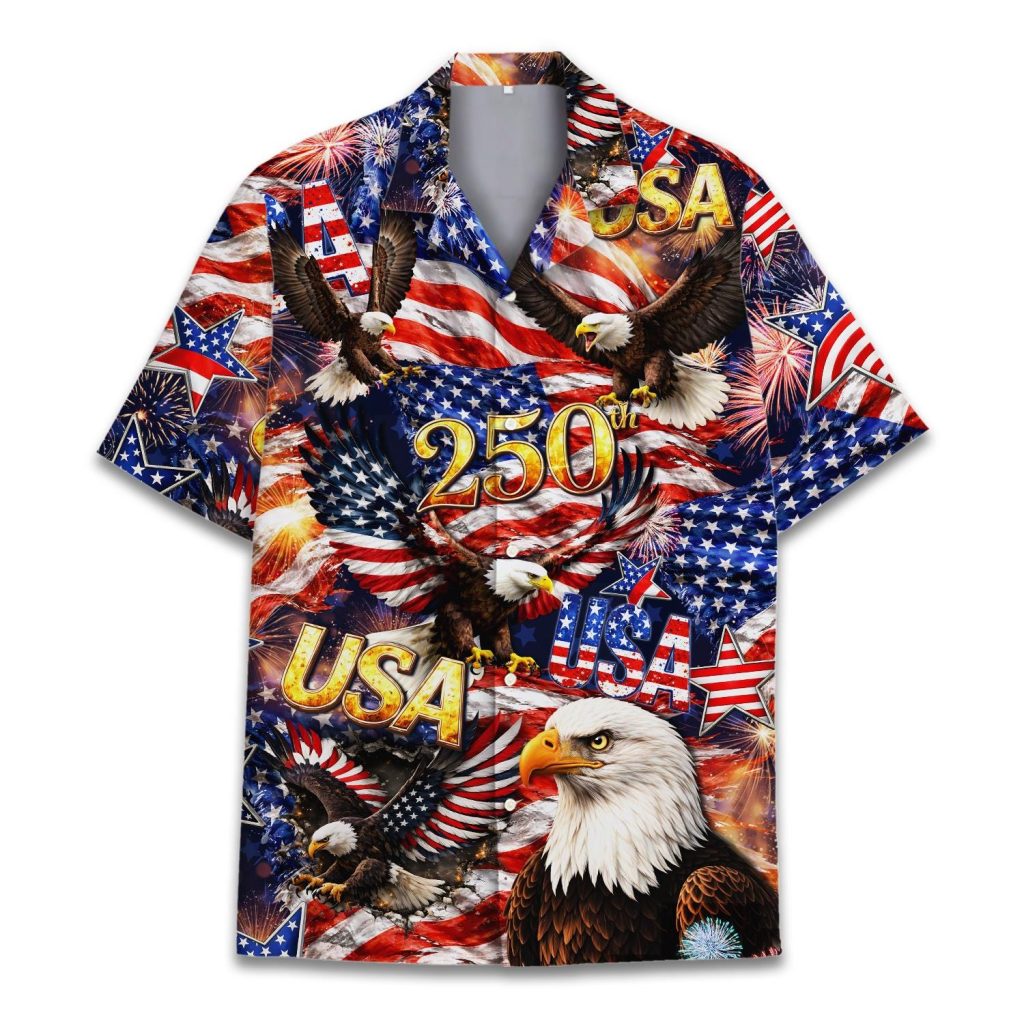 USA 250 Years Hawaiian Shirt for Men Women Youth Patriotic 1776–2026 Semiquincentennial Shirt American Flag Button Up Summer Shirt NNA