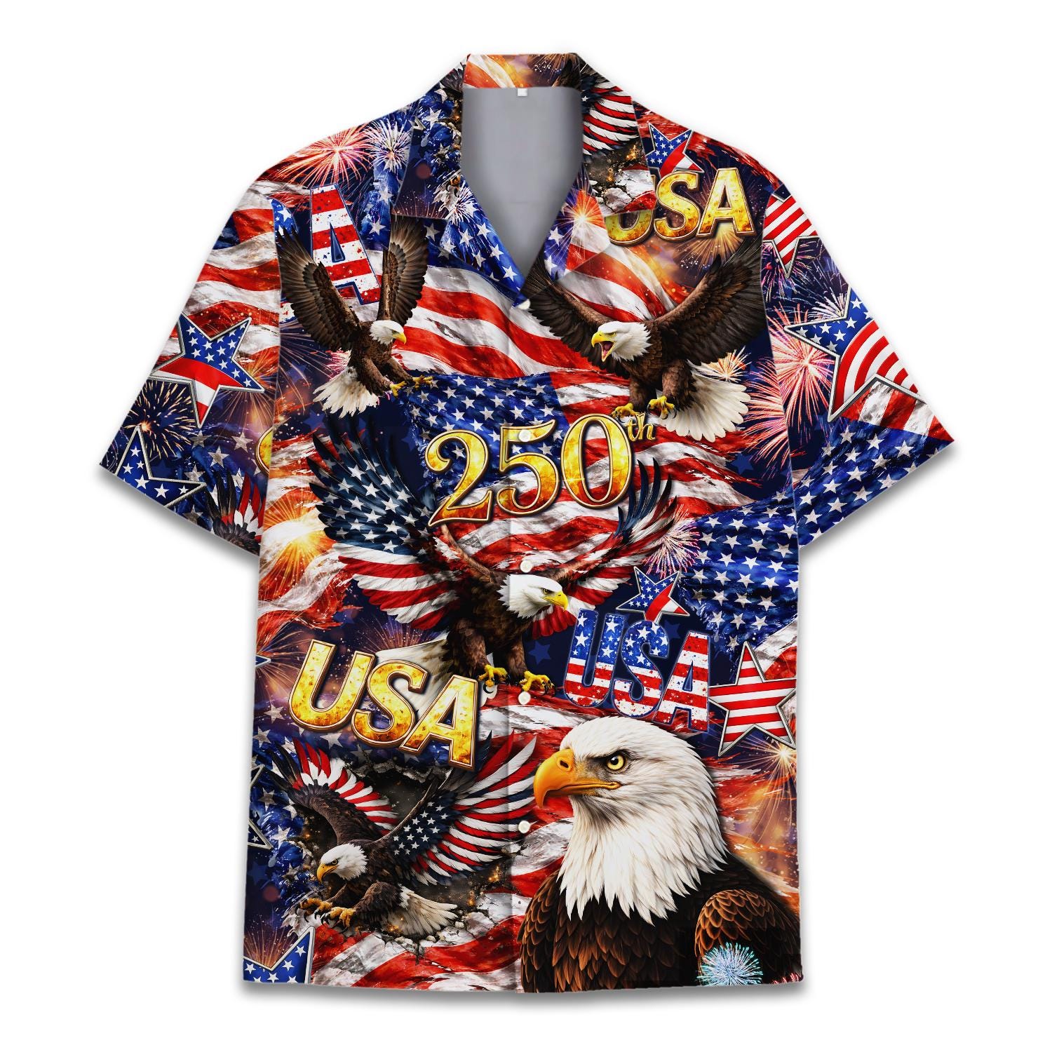 USA 250th Anniversary Hawaiian Shirt Patriotic Aloha Shirt American Flag 4th of July Button Up Shirt Independence Day Gift NNA - Image 2