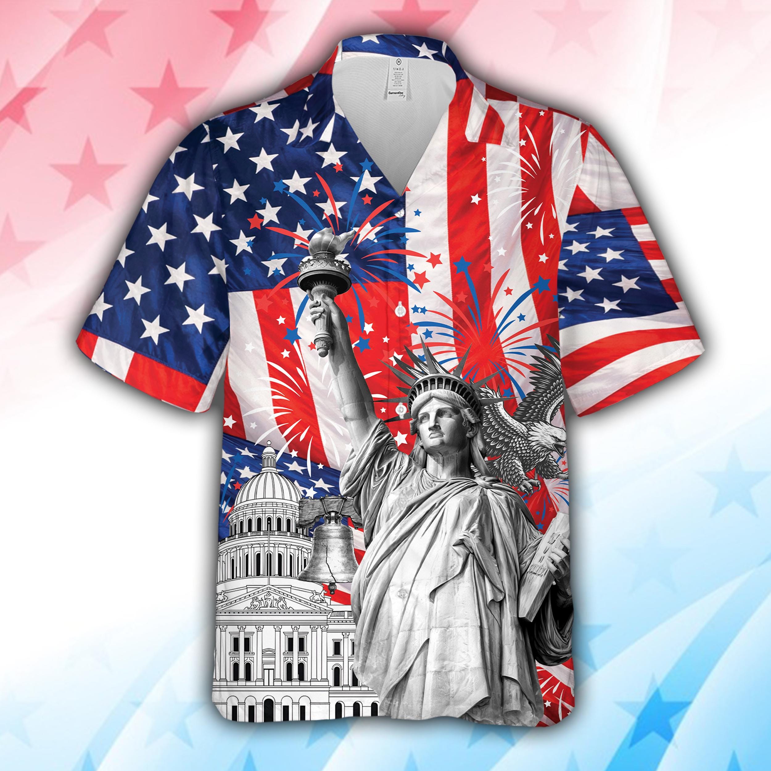 USA Patriotic Hawaiian Shirt For Men & Women American Flag 250 Years Of Freedom Button Up Shirt Statue 0f Liberty Independence Day Shirt NNA - Image 3