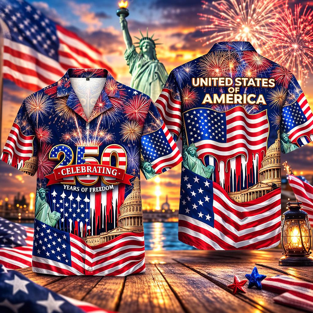 USA 250th Anniversary Hawaiian Shirt Celebrating 250 Years Of Freedom Patriotic Shirt Independence Day 4th of July Gift NNA - Image 4