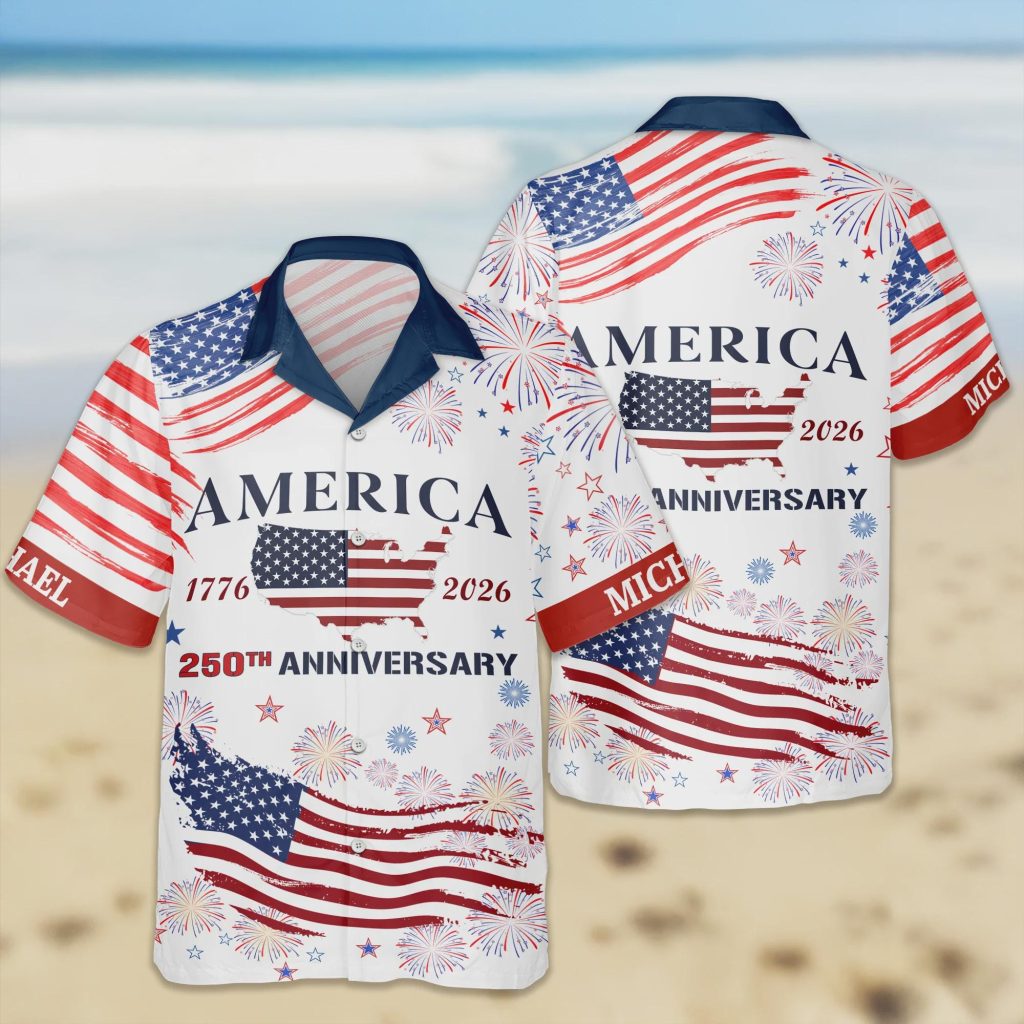 Personalized USA 250th Anniversary Hawaiian Shirt – Custom Name Patriotic Eagle 1776-2026 NNA