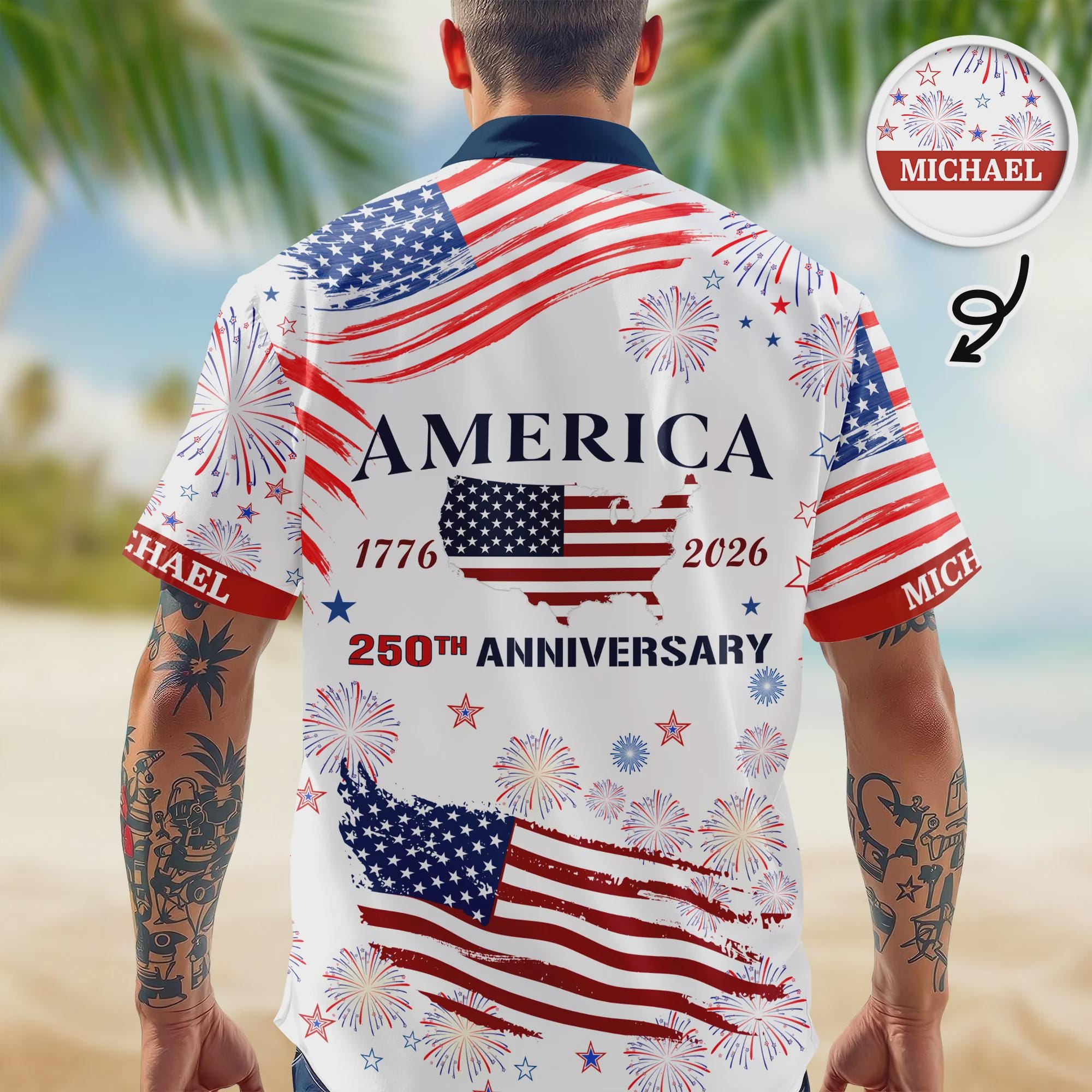 Personalized USA 250th Anniversary Hawaiian Shirt – Custom Name Patriotic Eagle 1776-2026 NNA - Image 2