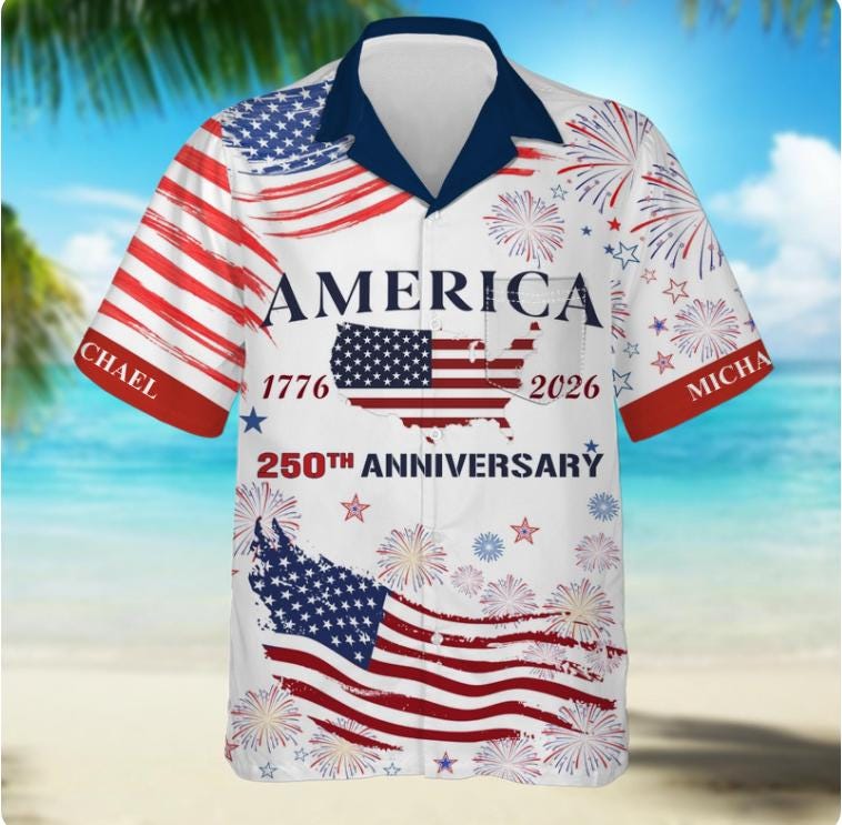 Personalized USA 250th Anniversary Hawaiian Shirt – Custom Name Patriotic Eagle 1776-2026 NNA - Image 4