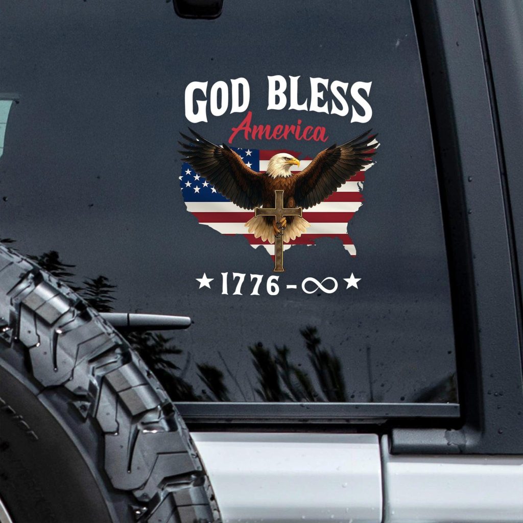 Patriotic Eagle Cross Car Decal God Bless America Vinyl Sticker USA Flag Map D?cor NNA
