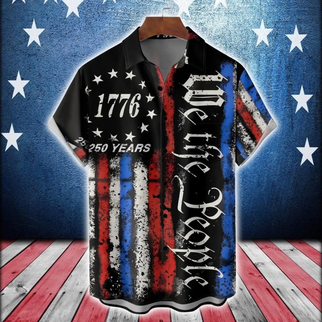Patriotic Hawaiian Shirt Lightweight Breathable Comfort USA 250th Anniversary Chest Pocket Print Memorial Day Holiday Party Button Down NNA