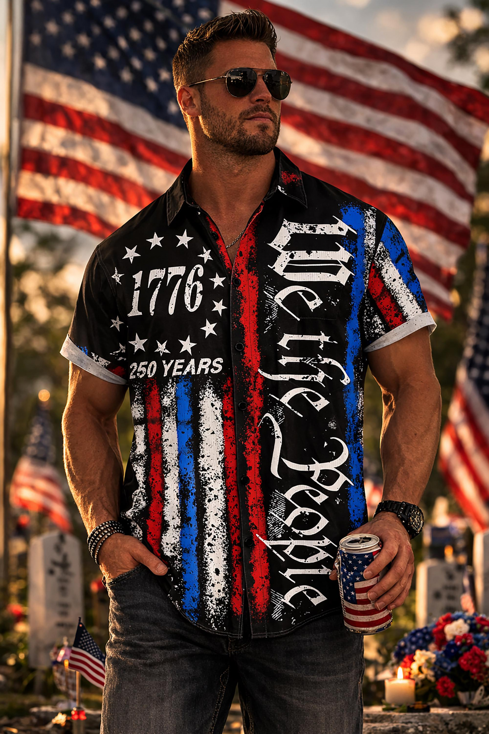 Patriotic Hawaiian Shirt Lightweight Breathable Comfort USA 250th Anniversary Chest Pocket Print Memorial Day Holiday Party Button Down NNA - Image 4