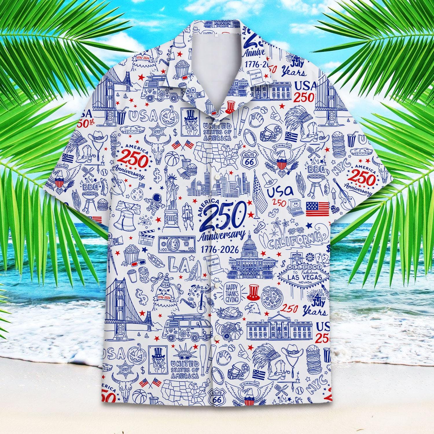 USA 250th Anniversary Hawaiian Shirt Patriotic Aloha Wear Button Down NNA - Image 2