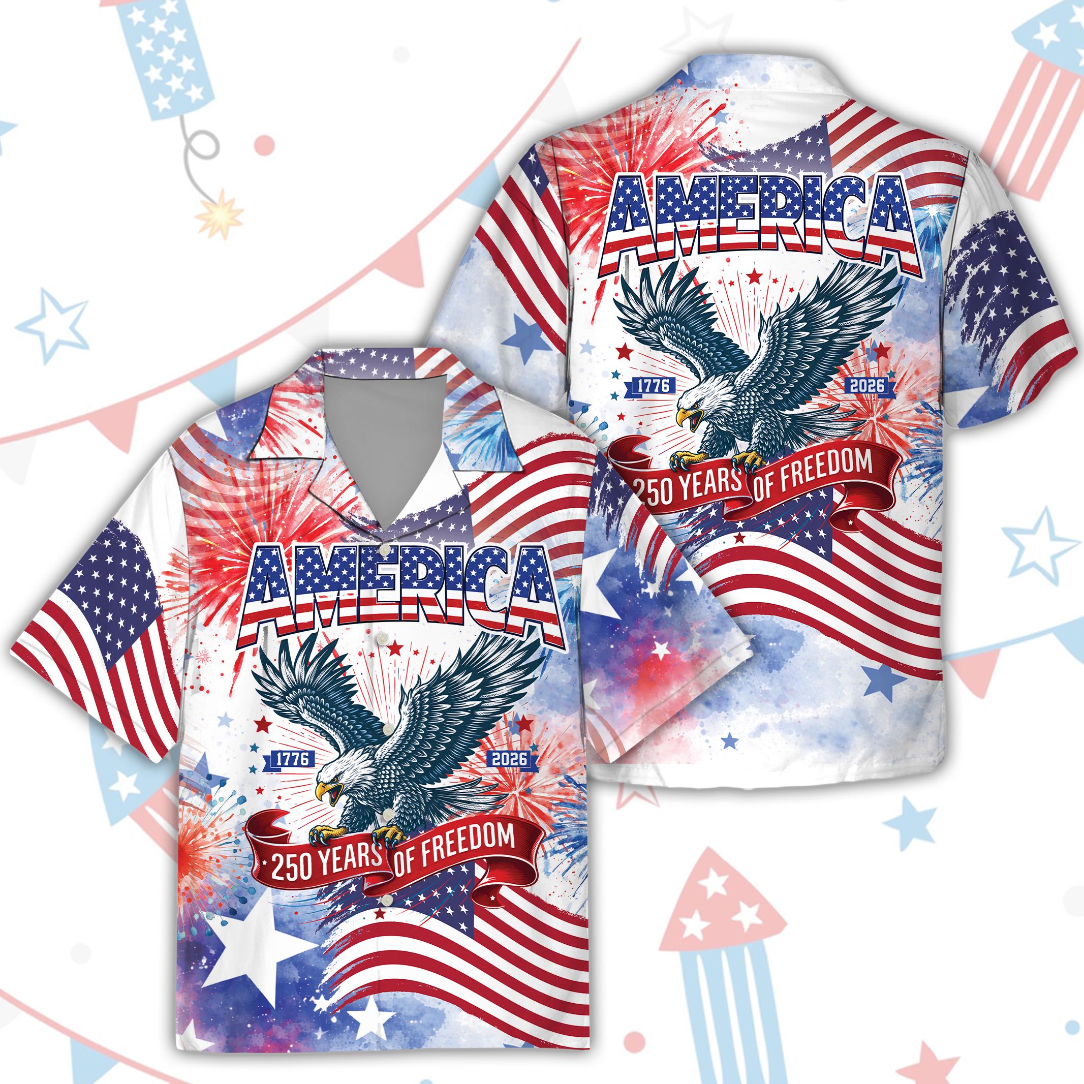 250 Years Of Freedom America Hawaiian Shirt USA Eagle 4th Of July Button Up Shirt Patriotic Gift For Veteran Independence Day Aloha Shirt NNA - Image 2
