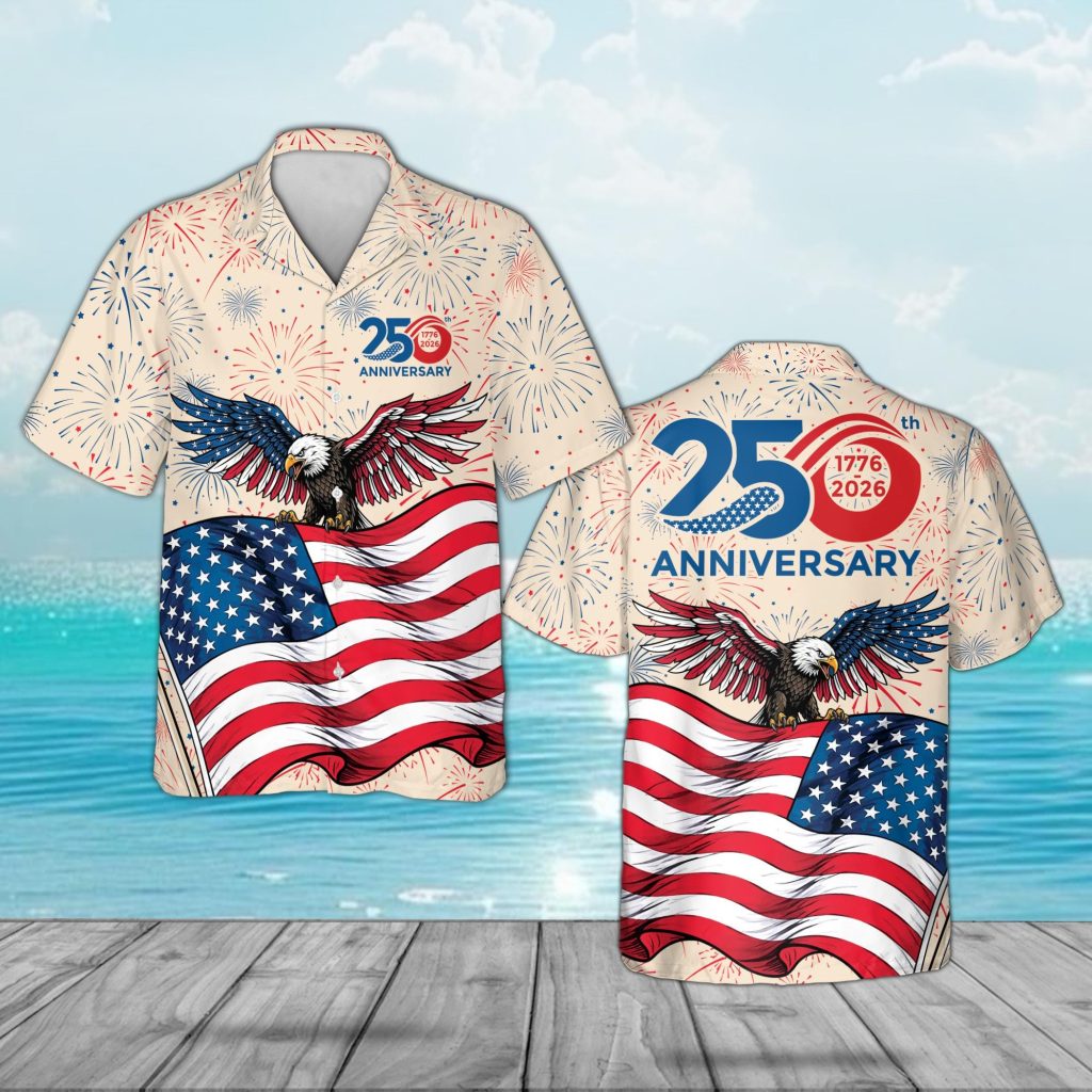 USA 250th Anniversary Hawaiian Shirt Patriotic 1776-2026 Celebration Top American Eagle Flag Button Down Independence Day Commemorative NNA