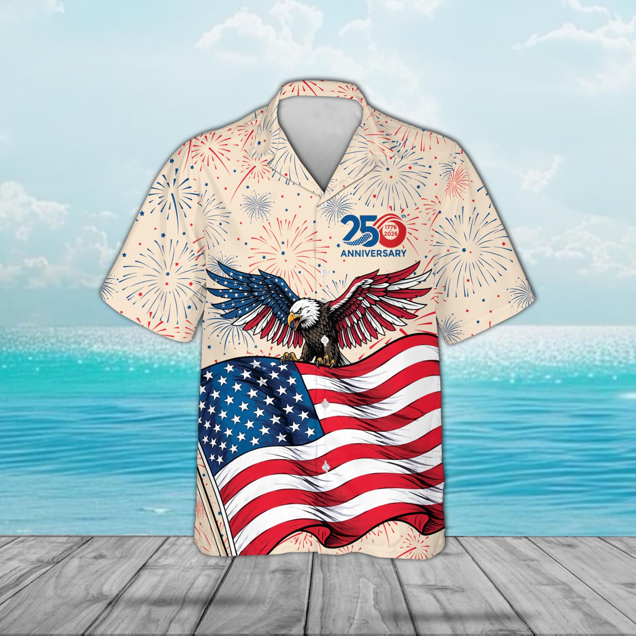 USA 250th Anniversary Hawaiian Shirt Patriotic 1776-2026 Celebration Top American Eagle Flag Button Down Independence Day Commemorative NNA - Image 2