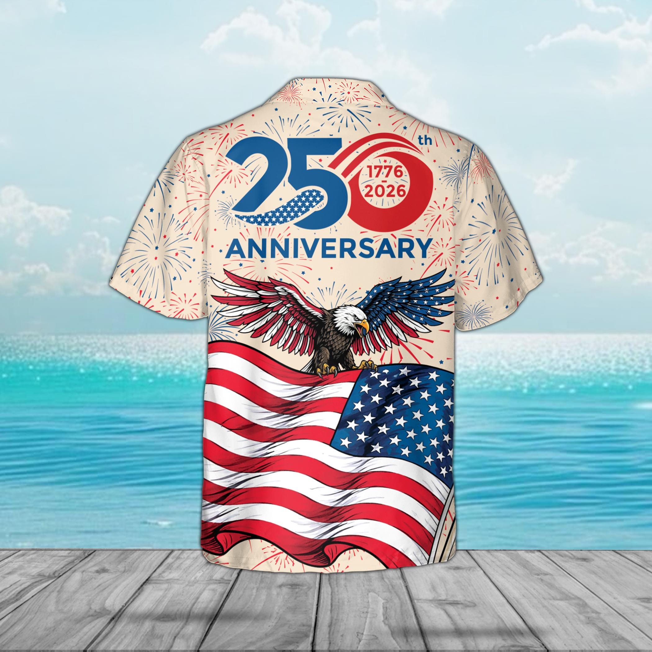 USA 250th Anniversary Hawaiian Shirt Patriotic 1776-2026 Celebration Top American Eagle Flag Button Down Independence Day Commemorative NNA - Image 3