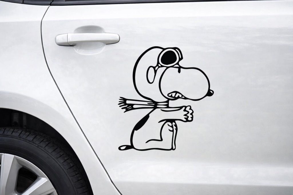 Snopi Style Pilot Dog Car Decal – Funny Aviator Dog Vinyl Sticker NNA for Car Door Window or Laptop – Cute Cartoon Dog Vinyl Sticker NNA