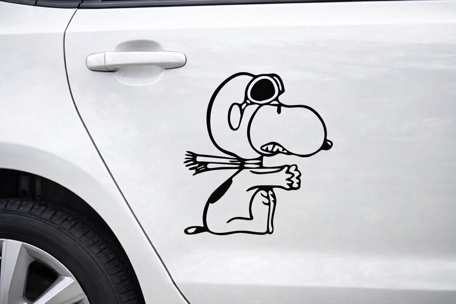 Snopi Style Pilot Dog Car Decal – Funny Aviator Dog Vinyl Sticker NNA for Car Door Window or Laptop – Cute Cartoon Dog Vinyl Sticker NNA