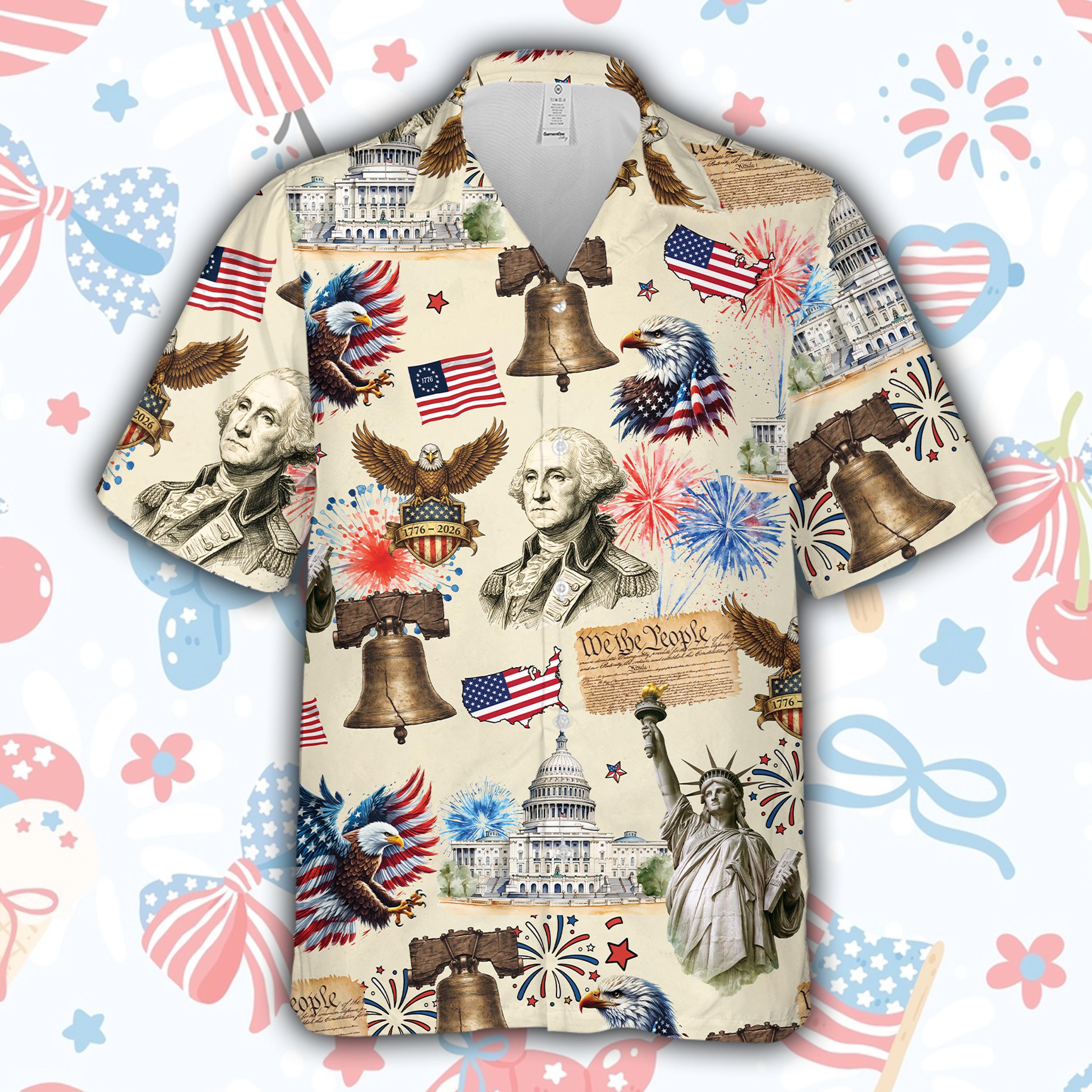 250 Years Of Freedom America Hawaiian Shirt USA Vintage 4th July Button Up Shirt Patriotic Gift For Veteran Independence Day Aloha Shirt NNA - Image 2