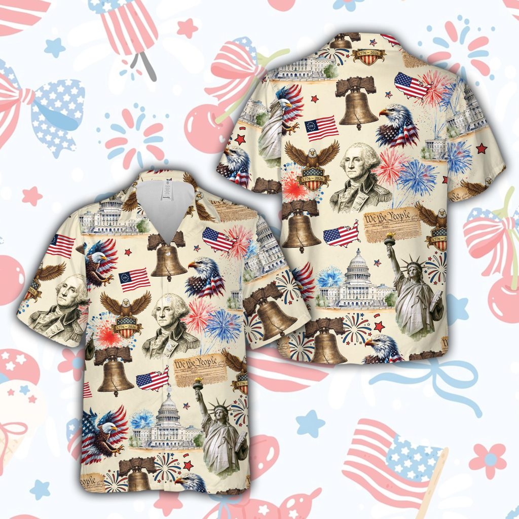 250 Years Of Freedom America Hawaiian Shirt USA Vintage 4th July Button Up Shirt Patriotic Gift For Veteran Independence Day Aloha Shirt NNA