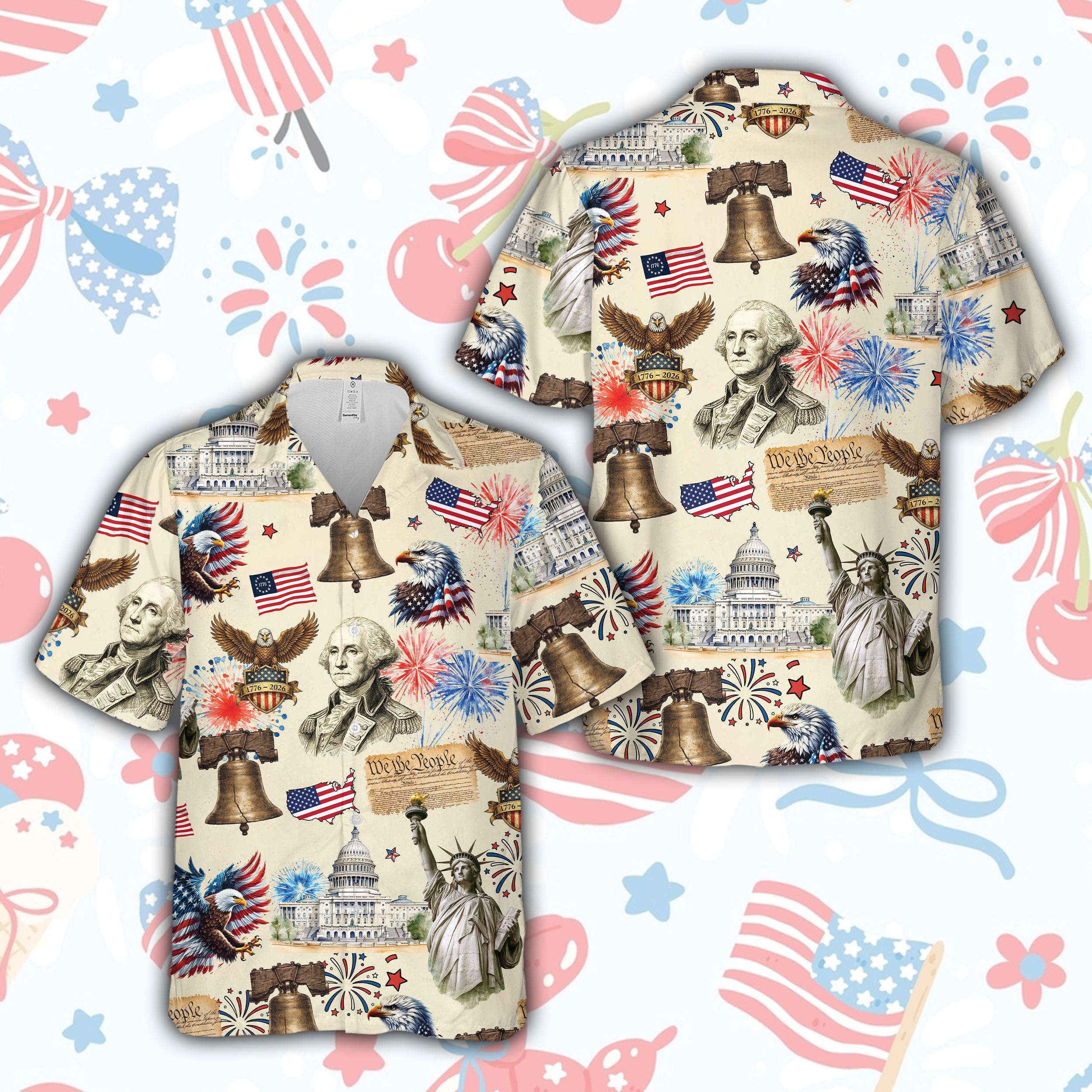 250 Years Of Freedom America Hawaiian Shirt USA Vintage 4th July Button Up Shirt Patriotic Gift For Veteran Independence Day Aloha Shirt NNA