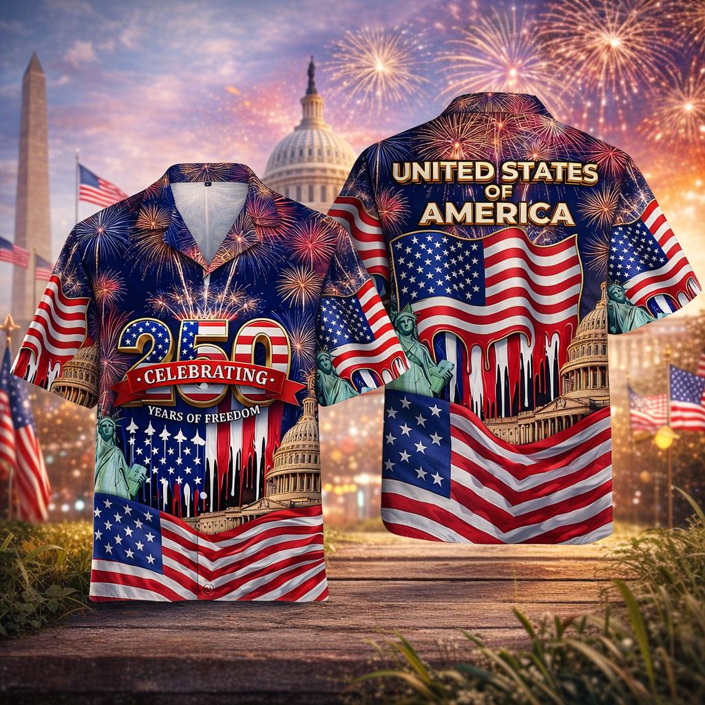 USA 250th Anniversary Hawaiian Shirt Celebrating 250 Years Of Freedom Patriotic Shirt Independence Day 4th of July Gift NNA