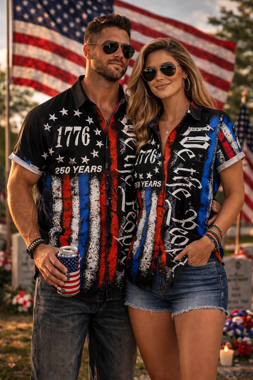 Patriotic Hawaiian Shirt Lightweight Breathable Comfort USA 250th Anniversary Chest Pocket Print Memorial Day Holiday Party Button Down NNA - Image 6