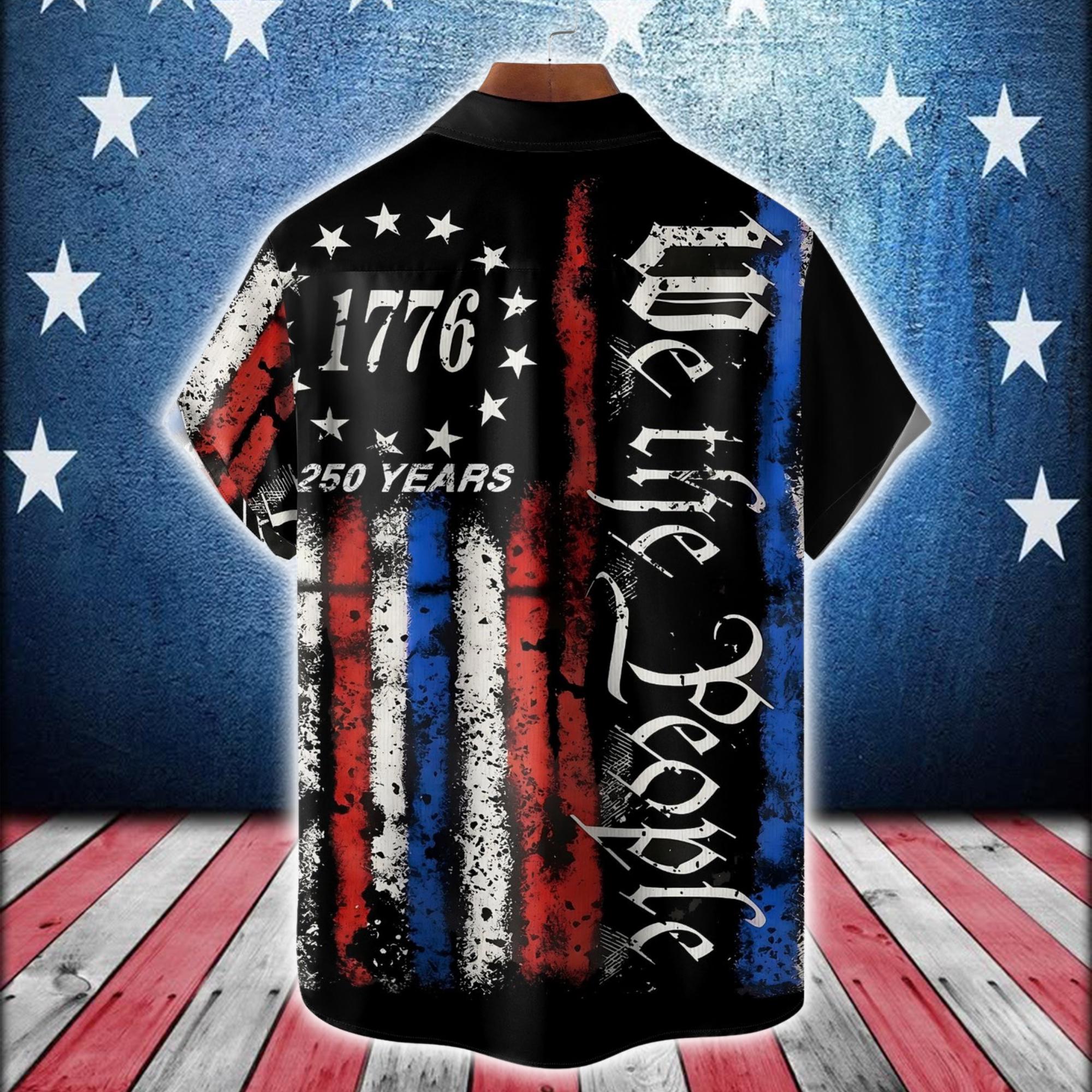 Patriotic Hawaiian Shirt Lightweight Breathable Comfort USA 250th Anniversary Chest Pocket Print Memorial Day Holiday Party Button Down NNA - Image 2