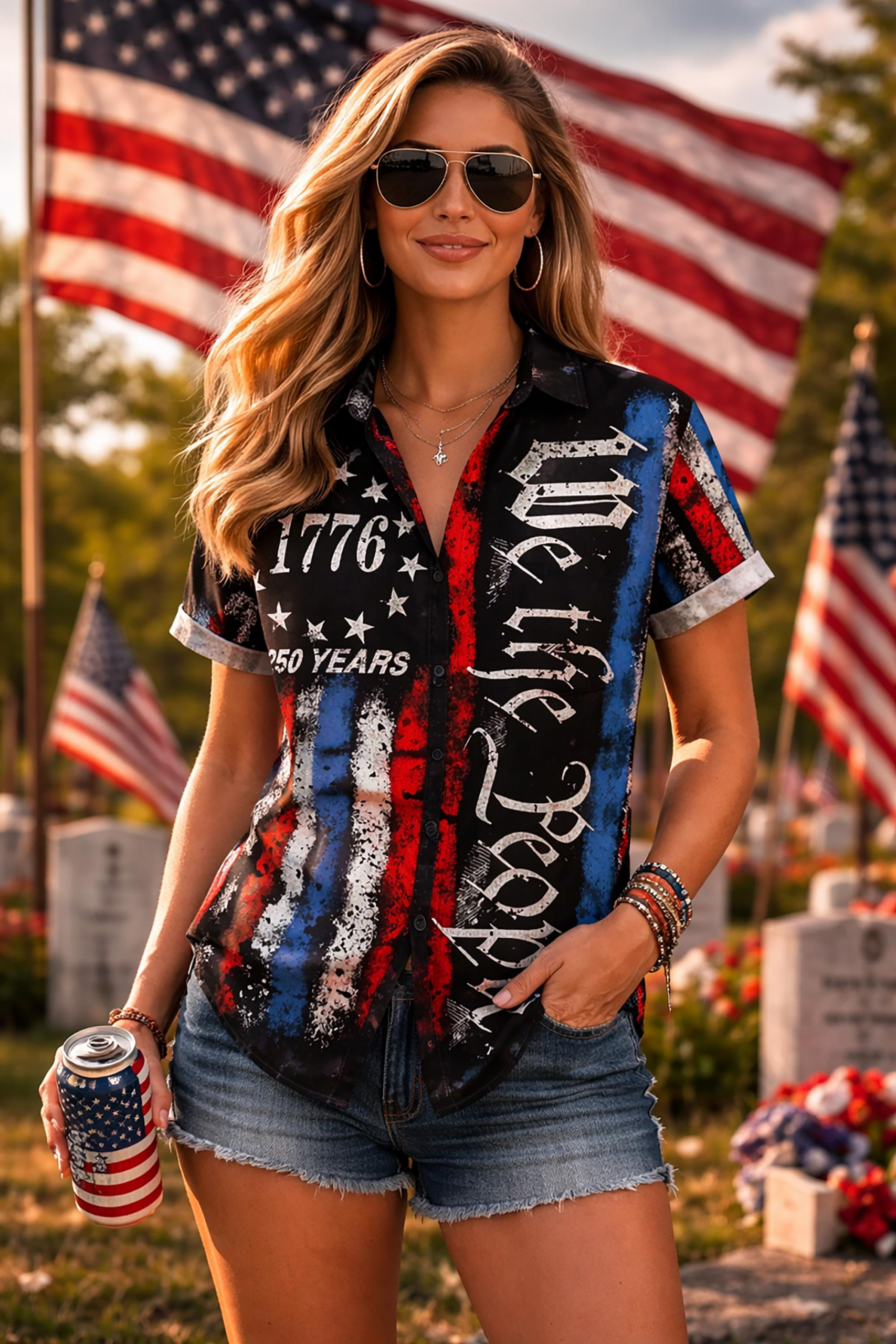 Patriotic Hawaiian Shirt Lightweight Breathable Comfort USA 250th Anniversary Chest Pocket Print Memorial Day Holiday Party Button Down NNA - Image 5