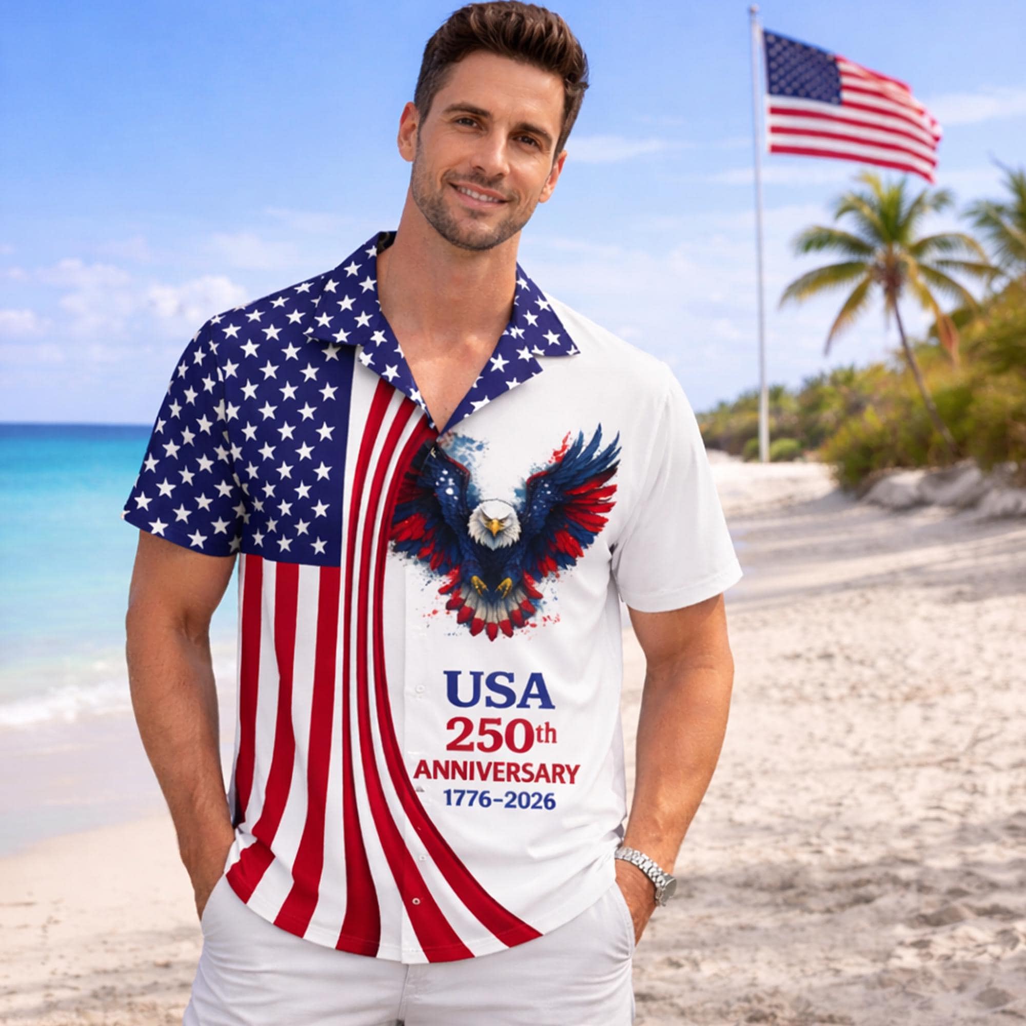 USA 250th Anniversary Hawaiian Shirt America 250 Shirt Patriotic Gift Family Hawaiian Shirt NNA - Image 4