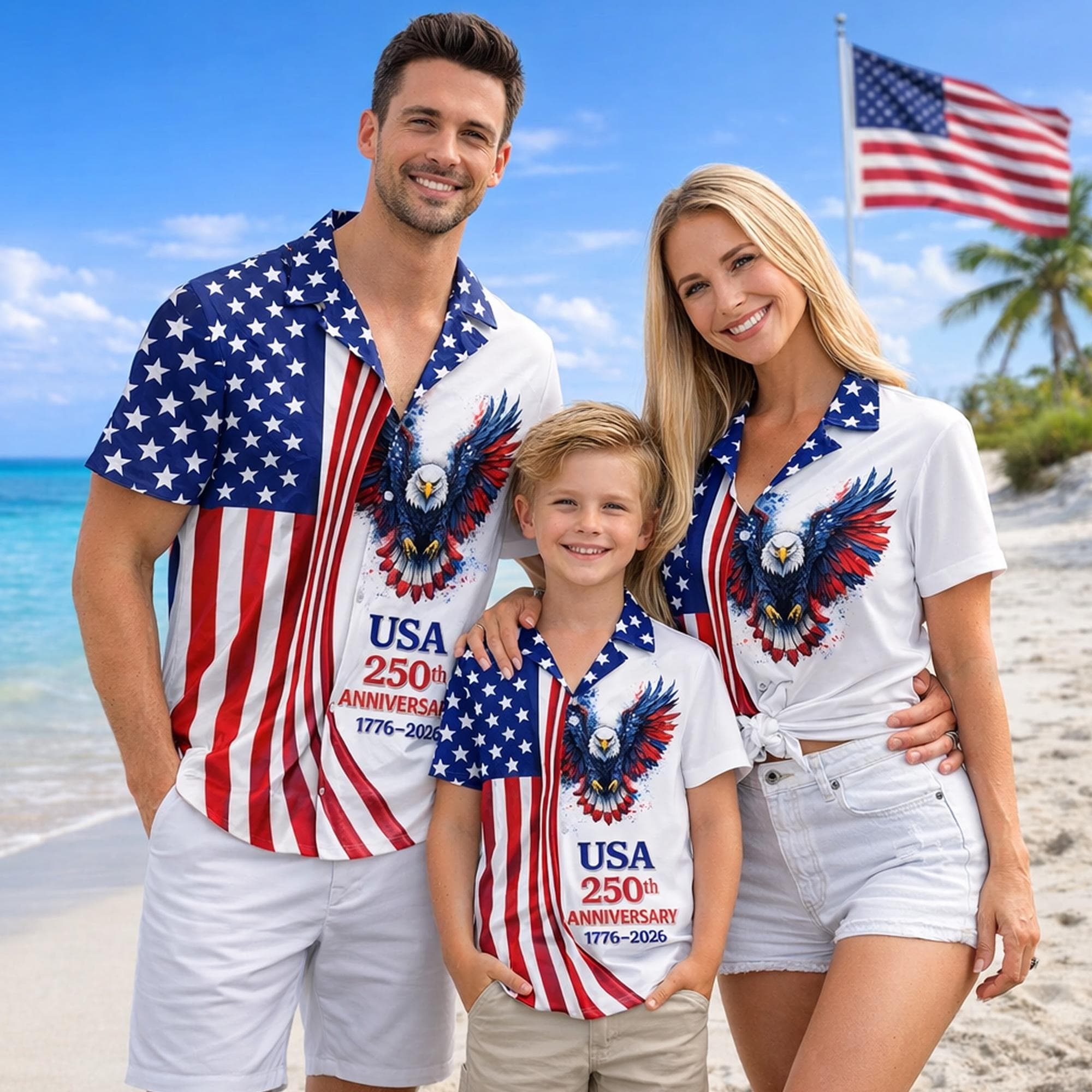 USA 250th Anniversary Hawaiian Shirt America 250 Shirt Patriotic Gift Family Hawaiian Shirt NNA