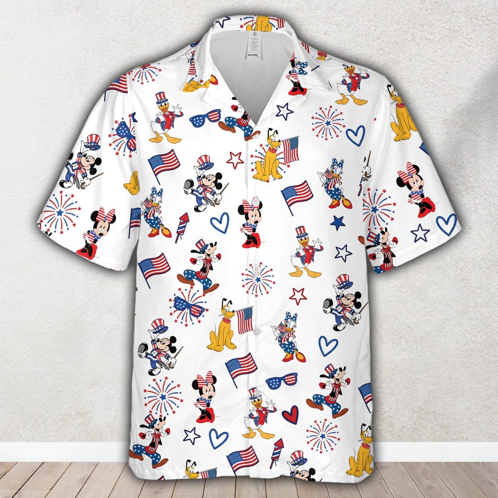 Mickey & Friends Patriotic Hawaiian Shirt Ddisney 4th Of July Celebration Button Up Shirt USA Flag Ddisney Family Independence Day Shirt NNA
