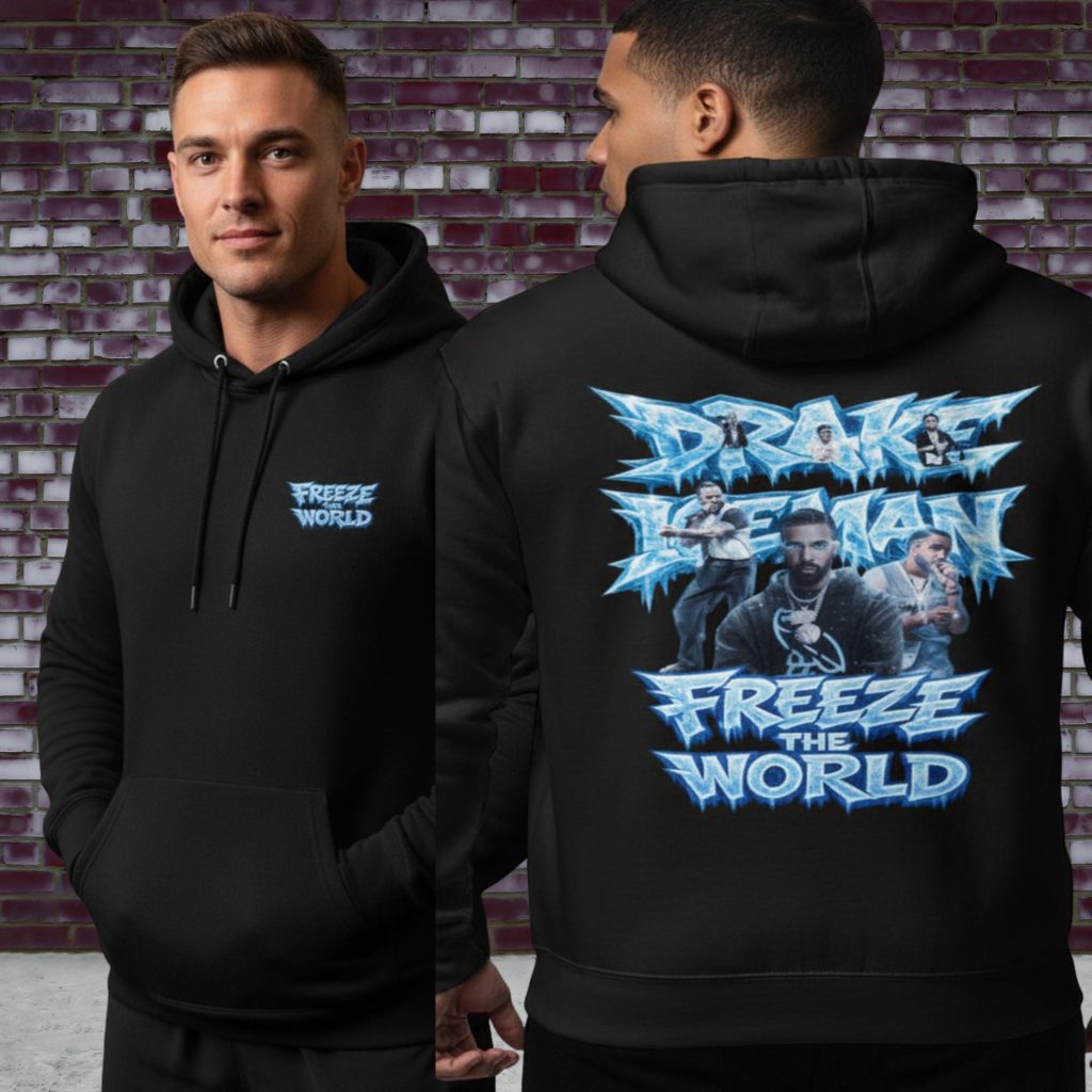 2-sided Drake Iceman Freeze The World Hoodie | Front Back Graphic Pullover | Hip Hop Fan Merch Sweatshirt 2026 HFN
