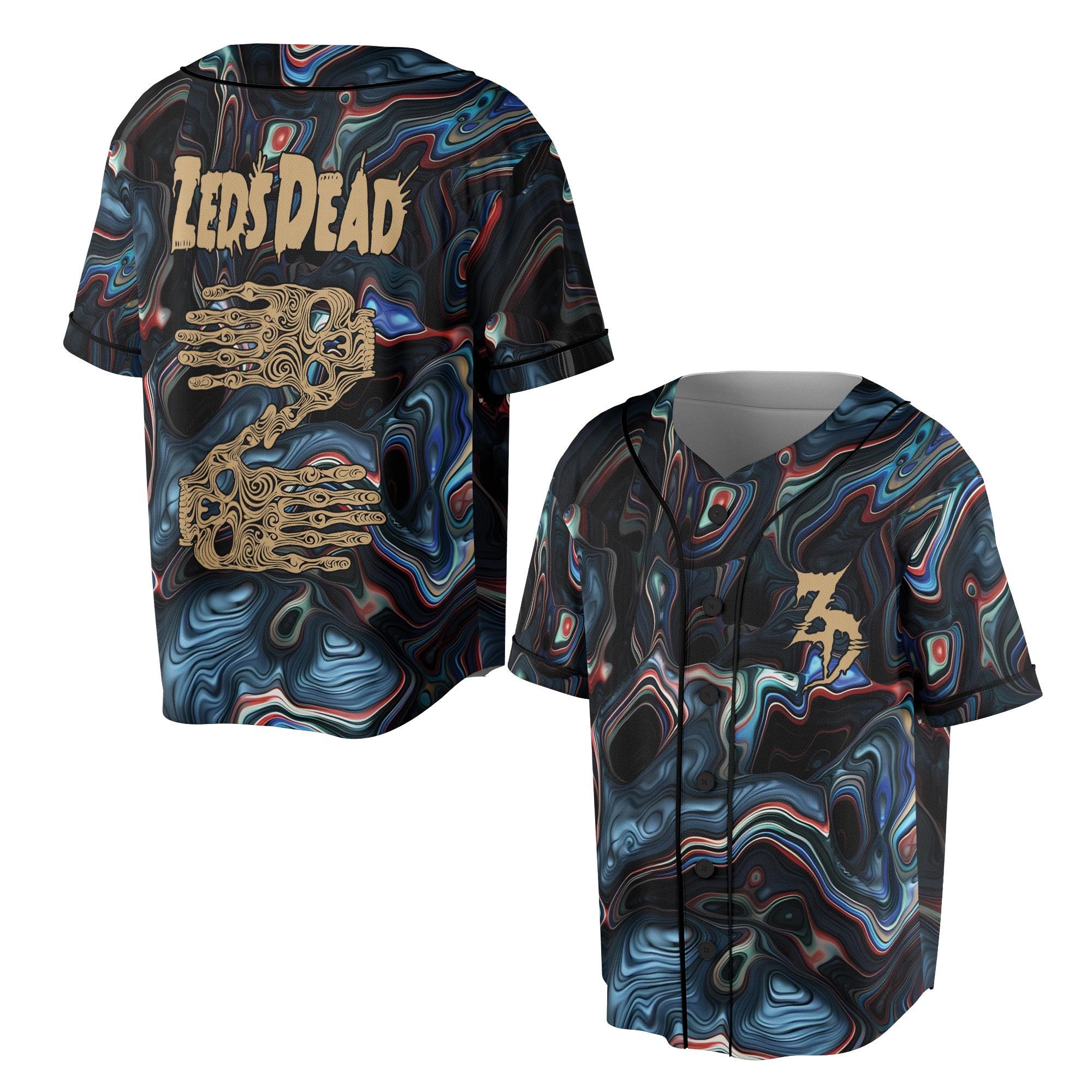 Psychedelic Baseball Jersey HG Hands Skull Rave Shirt Edm Festival Outfits HG - Image 4