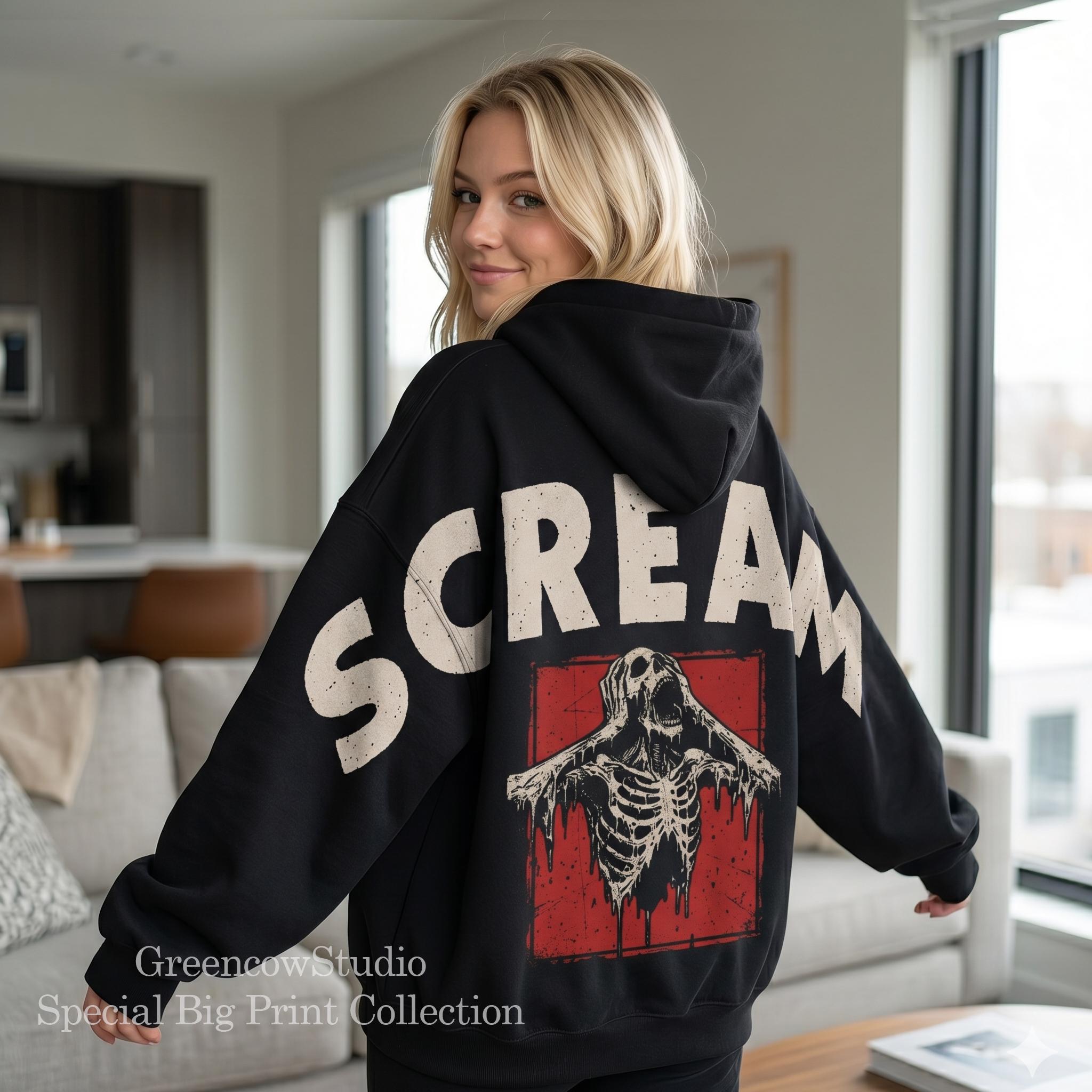 Shoulder-to-Shoulder Scream Skeleton HG Halloween Hoodie, Special Edition Horror Shirt, Funny Halloween Tshirt, Scary Movie Fan Gift Unisex