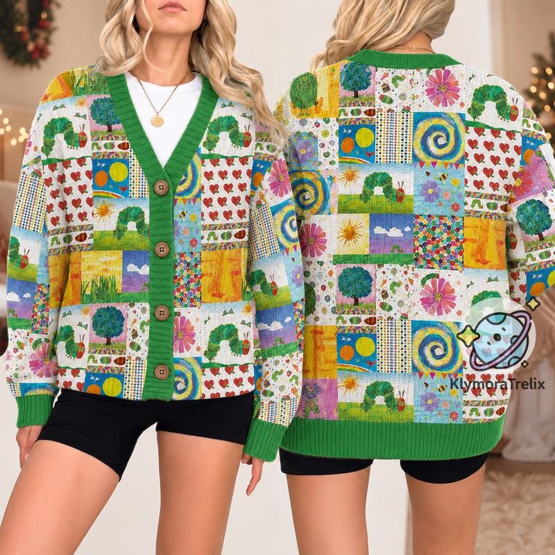 Very Hungry Caterpillar Cardigan HG Whimsical Childrens Book Knit Sweater,Teacher Gift Librarian Apparel Storybook Cardigan HG , Back To School