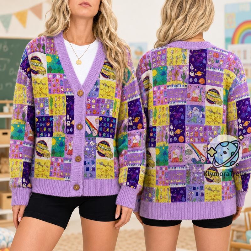 The Magic School Bus Cardigan HG , HG Ms Frizzle Sweater, Science Teacher Gift, Retro 90s Cartoon Apparel, Gift For Teacher, Science Lover Top