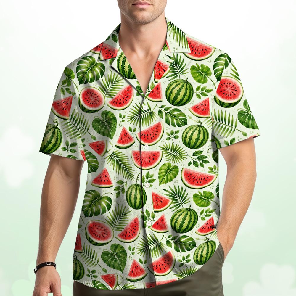 Watermelon Hawaiian Shirt HG for Men Women Youth Funny Fruit Aloha Shirt HG Summer Beach Button Up Top Food Print Shirt HG