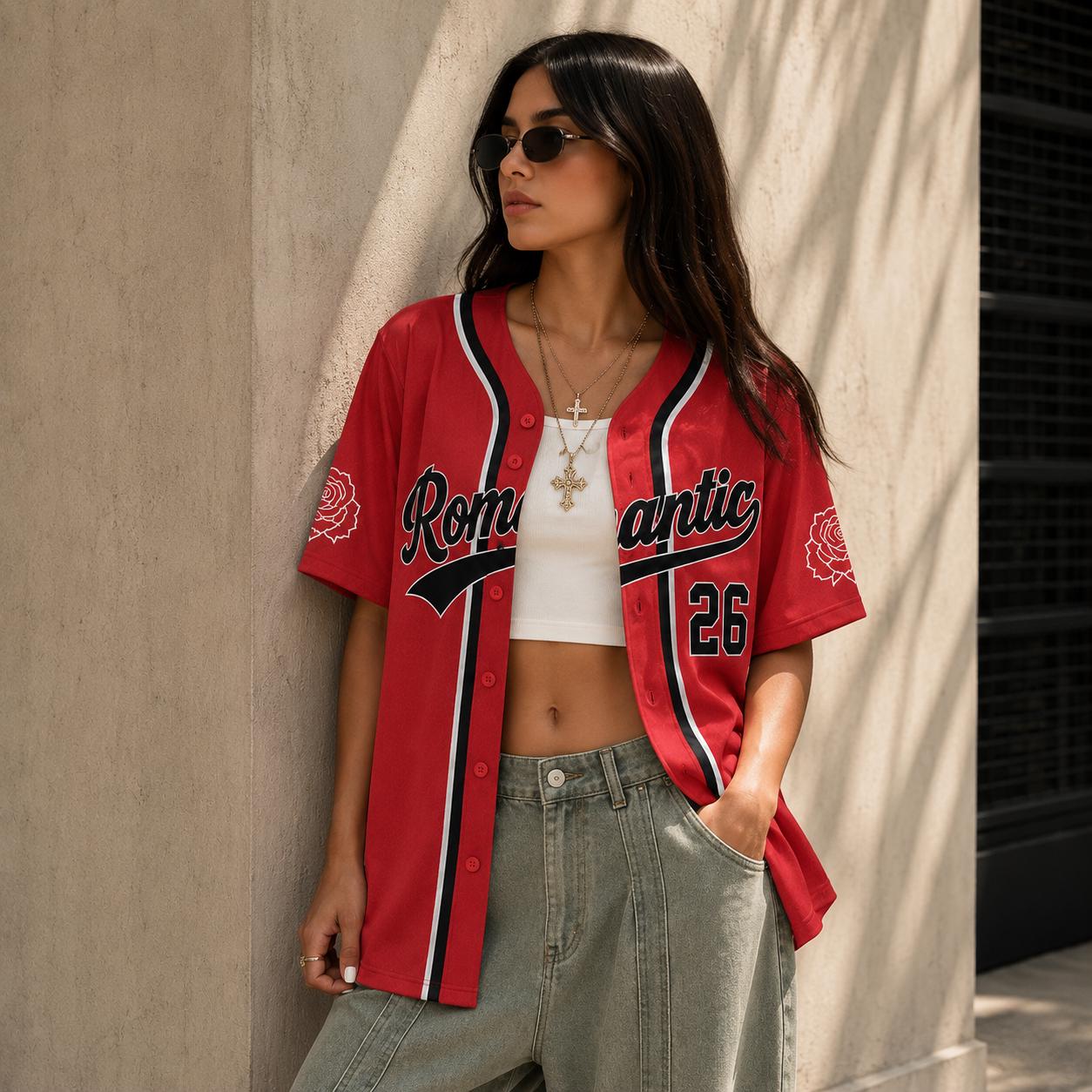 Romantic Concert Baseball Jersey HG , HG Custom Name Number Red Rose Jersey HG , Music Fan Button Down Shirt, Festival Outfit - Image 5