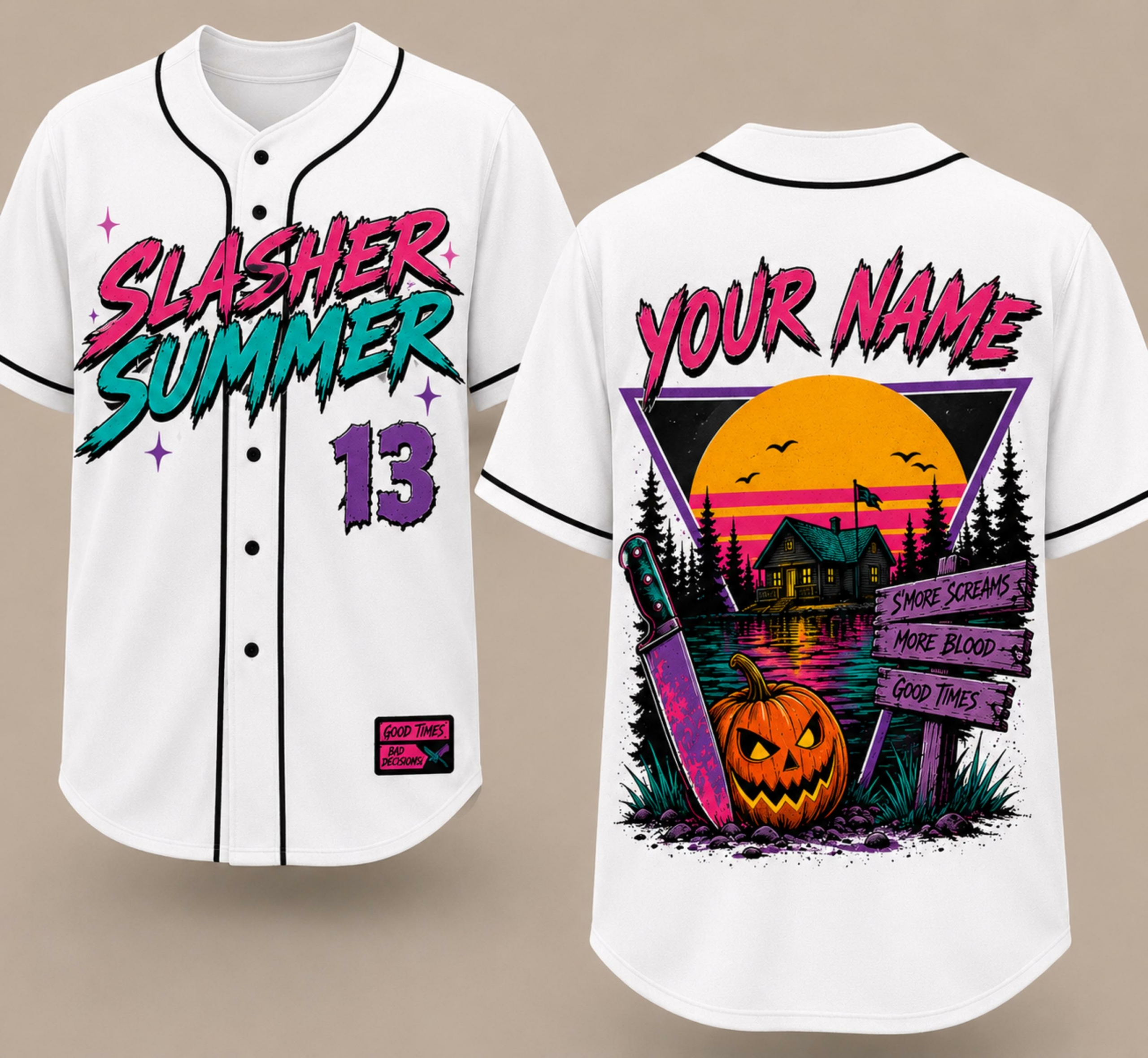 Personalized Summer Baseball Jersey HG , Custom Name Horror Jersey HG , Retro Camp Shirt, Halloween Baseball Jersey HG , Spooky Summer Gift HG