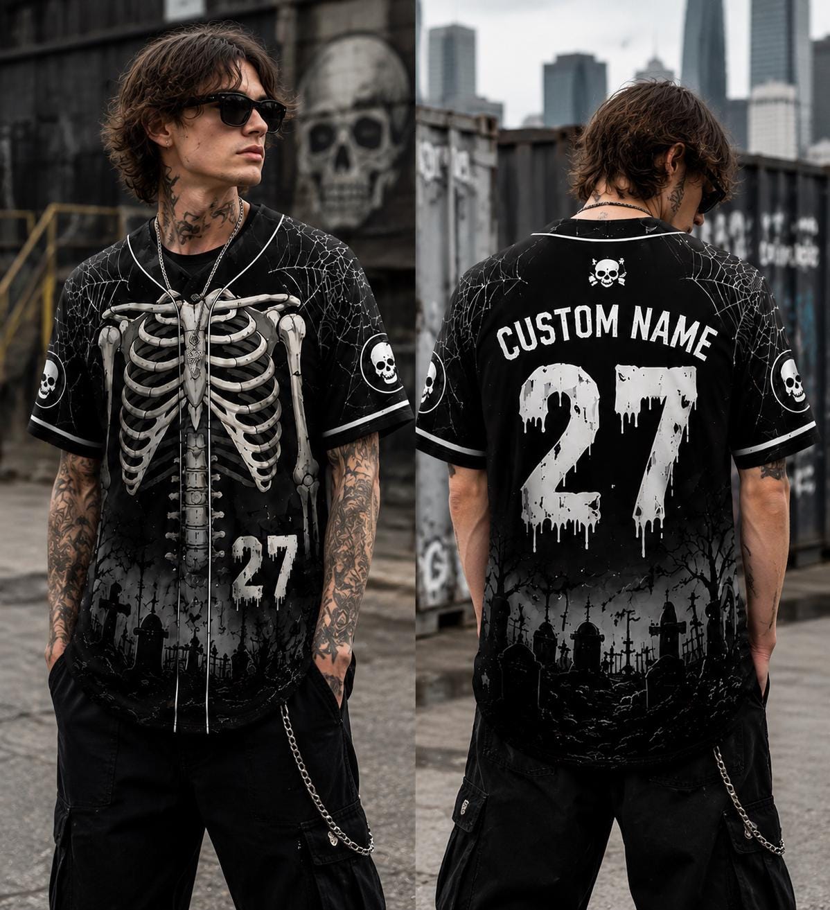 Skeleton Baseball Jersey HG , HG Custom Name Number Halloween Shirt, Skull Rib Cage Uniform, Spooky Gothic Outfit, Horror Team Gift - Image 4