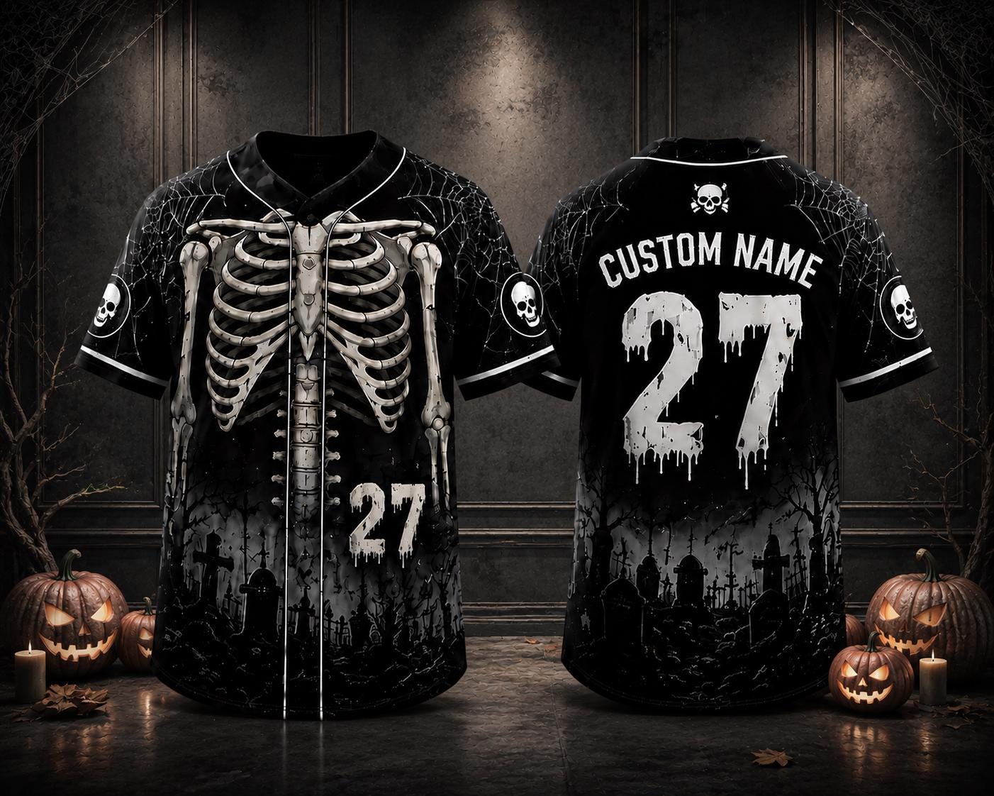 Skeleton Baseball Jersey HG , HG Custom Name Number Halloween Shirt, Skull Rib Cage Uniform, Spooky Gothic Outfit, Horror Team Gift - Image 3