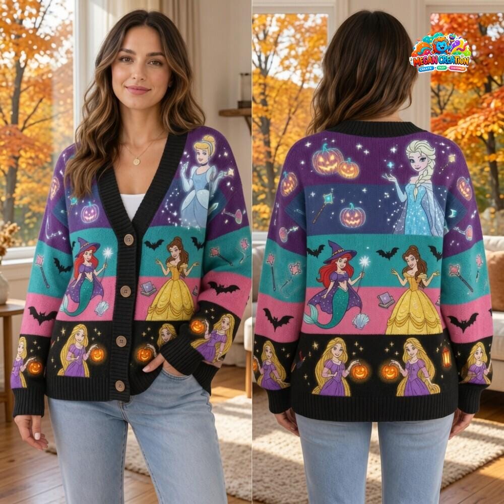 Princess Halloween Cardigan, HG Tangled Rapunzel Cinderella Cardigan, Halloween Sweater, Halloween Party 18
